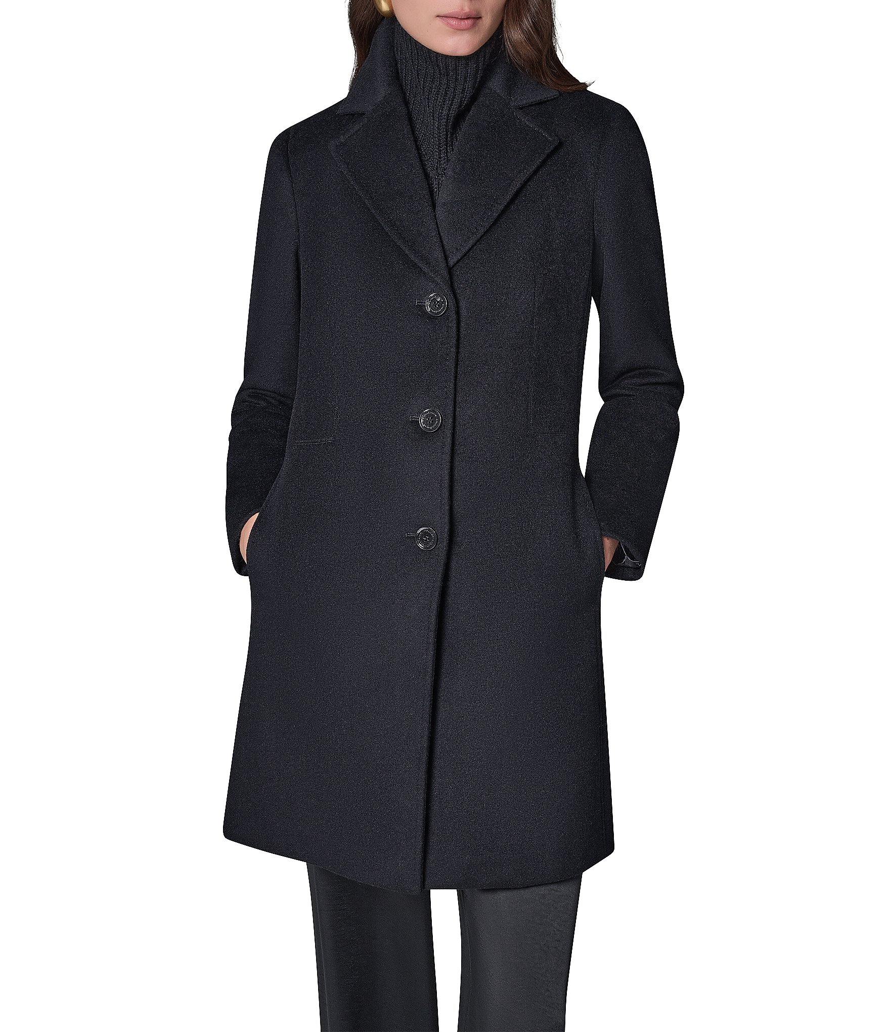 Donna Karan Cashmere Blend Notch Collar Single Breasted Reefer Coat