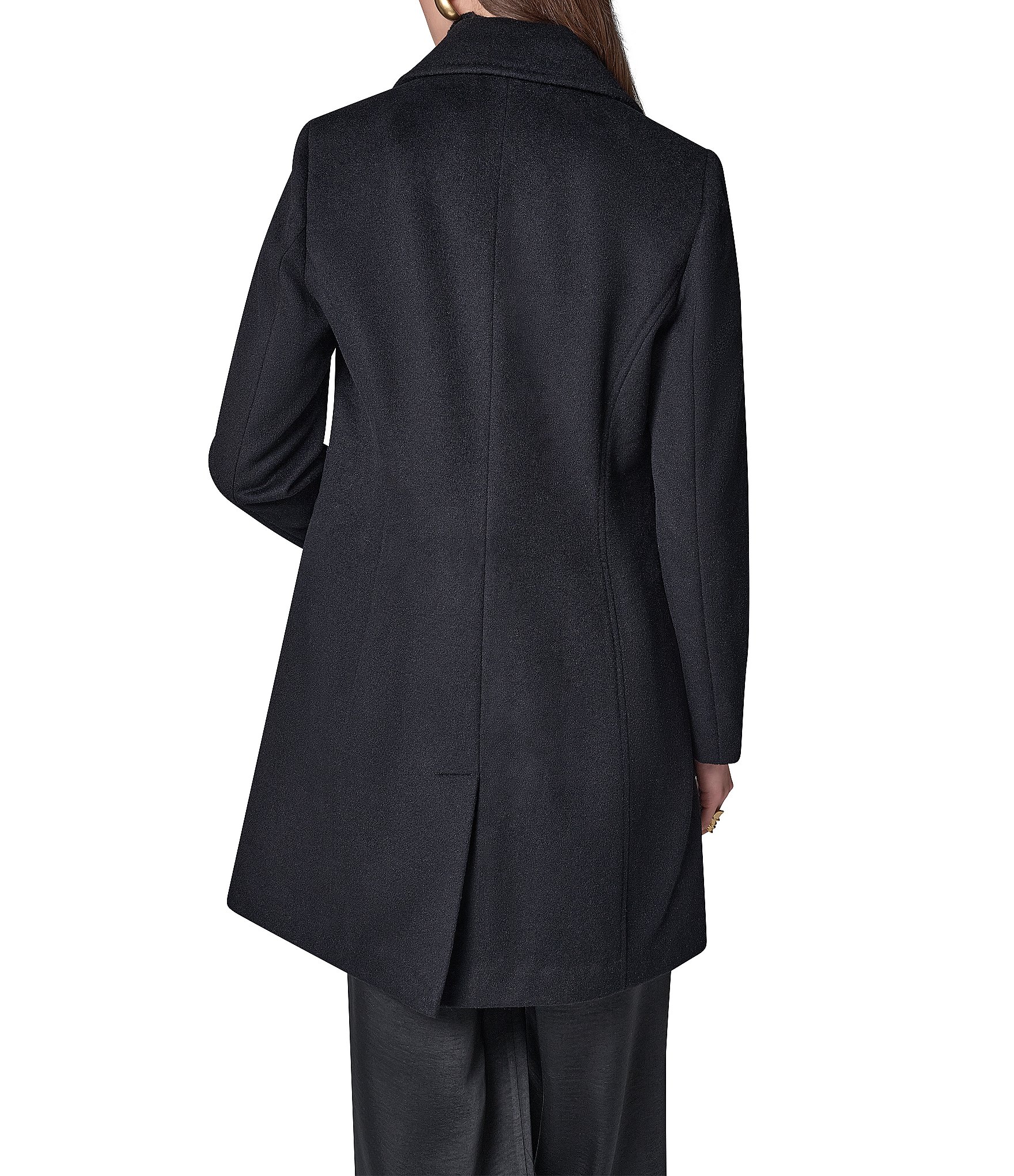 Donna Karan Cashmere Blend Notch Collar Single Breasted Reefer Coat
