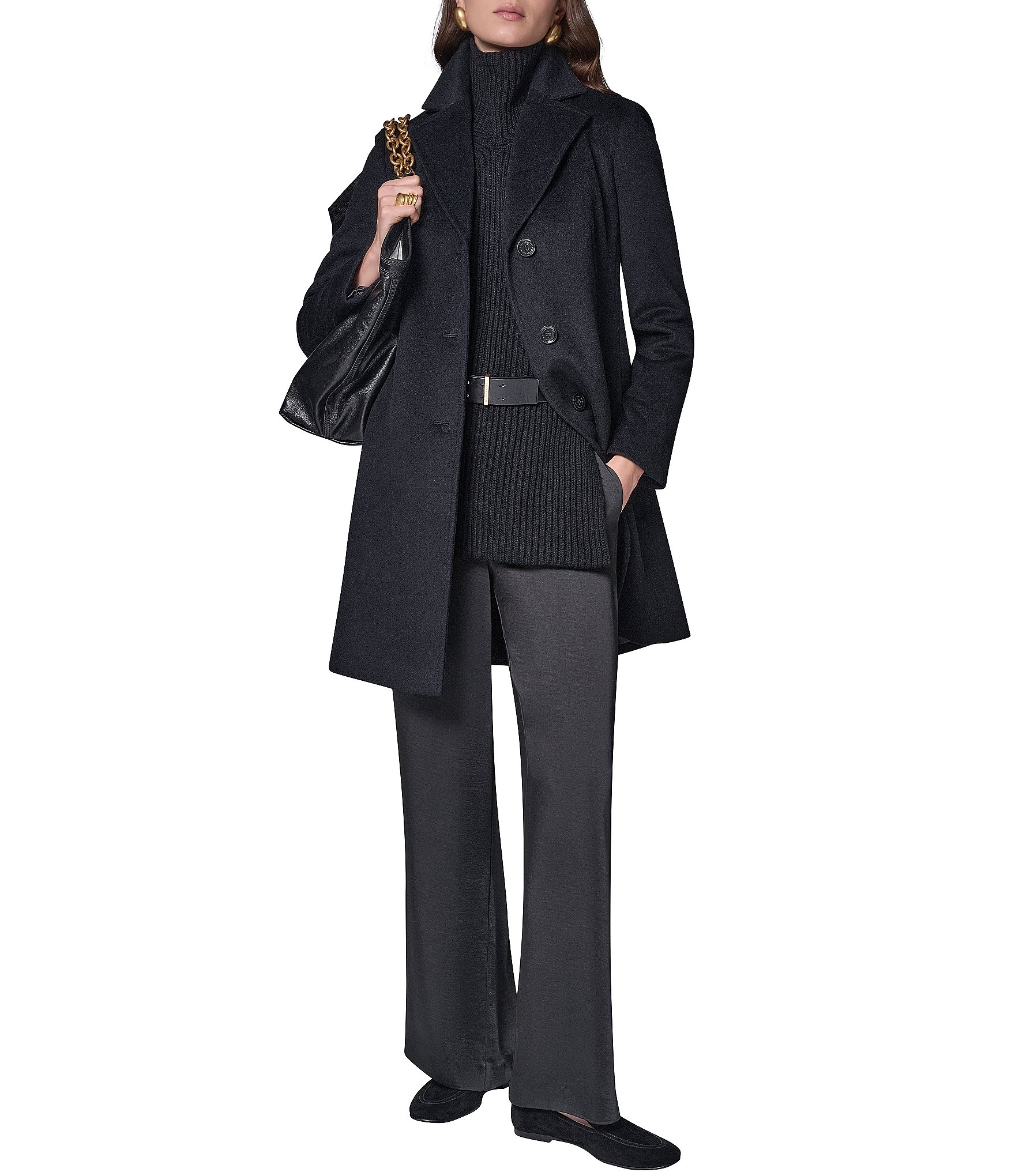 Donna Karan Cashmere Blend Notch Collar Single Breasted Reefer Coat