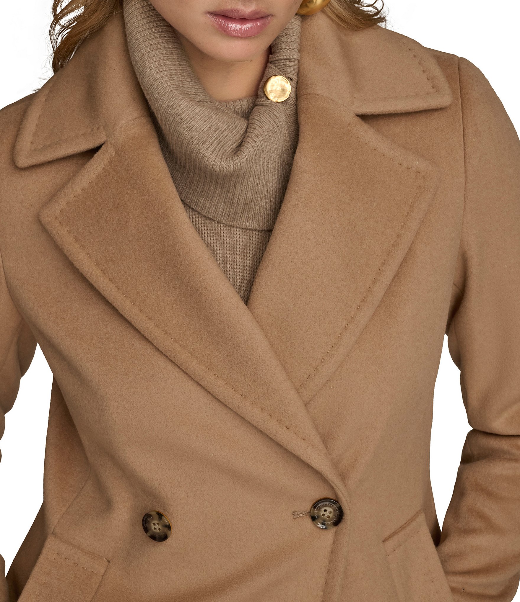 Donna Karan Cashmere Blend Notch Lapel Double Breasted Peacoat