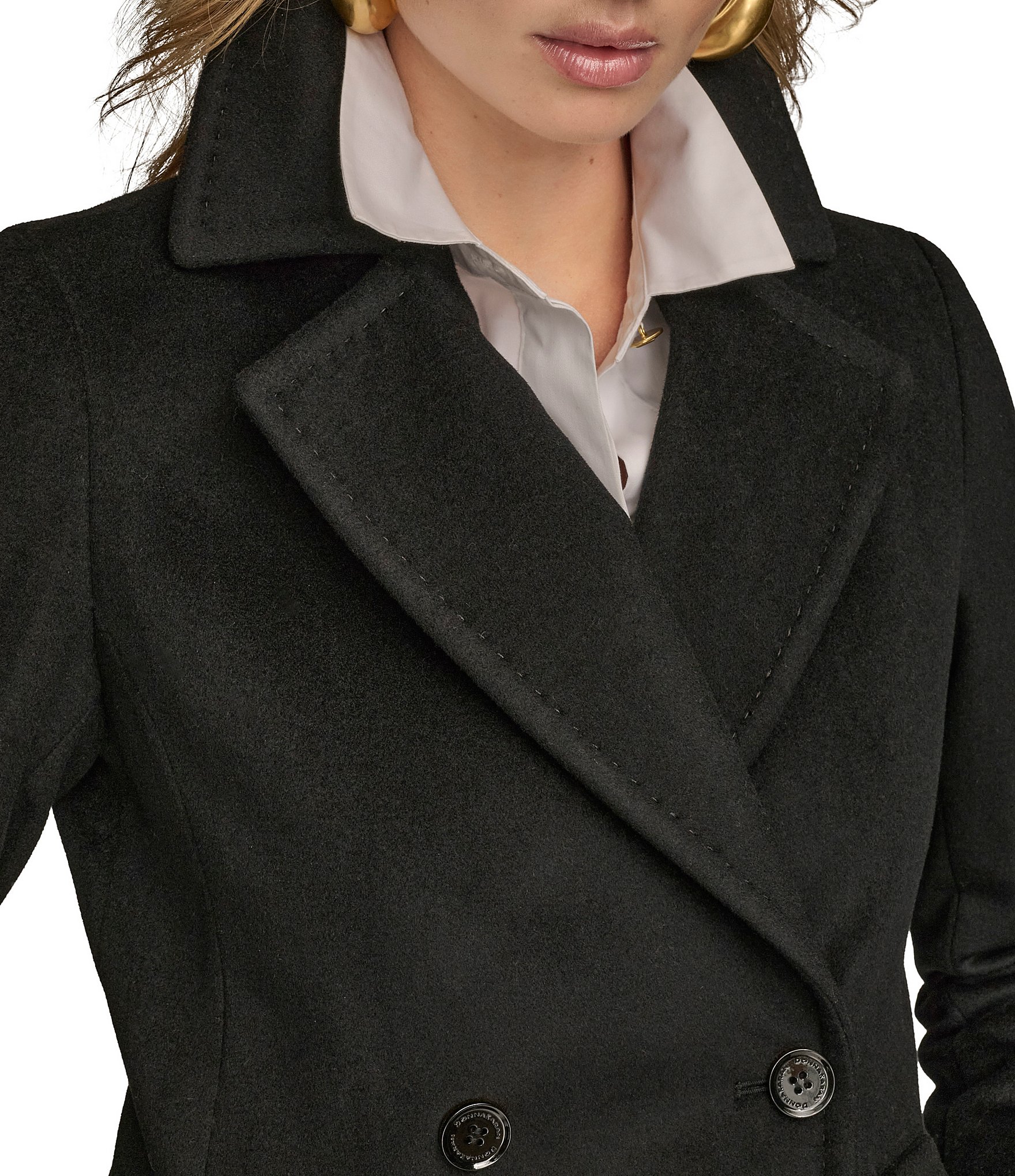 Donna Karan Cashmere Blend Notch Lapel Double Breasted Peacoat