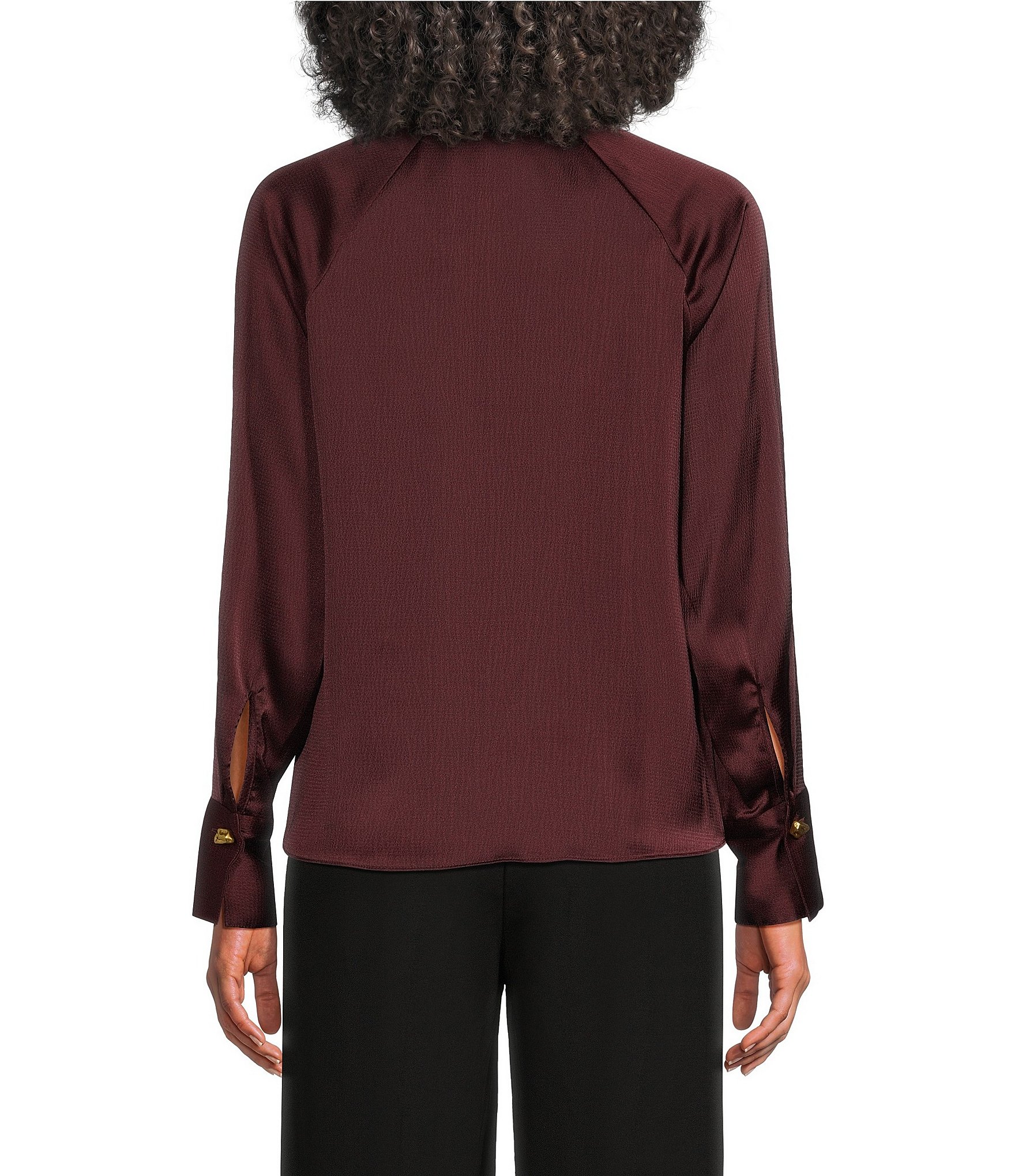 Donna Karan Charmeuse V-Neck Long Sleeve Top