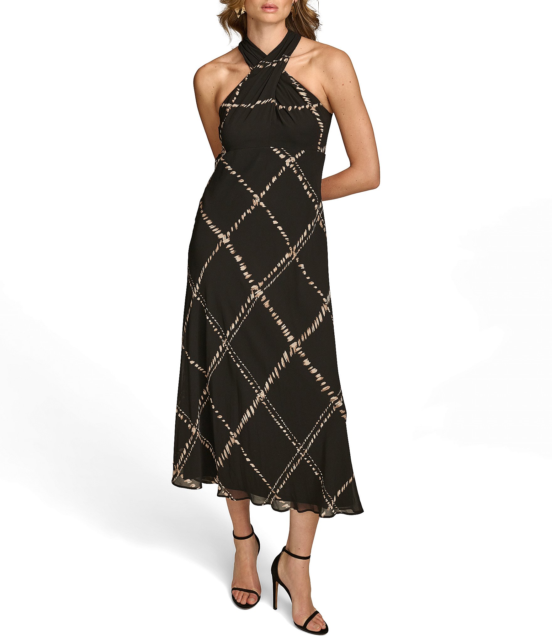 Donna Karan Chiffon Sleeveless Halter Neck Midi Dress | Dillard's