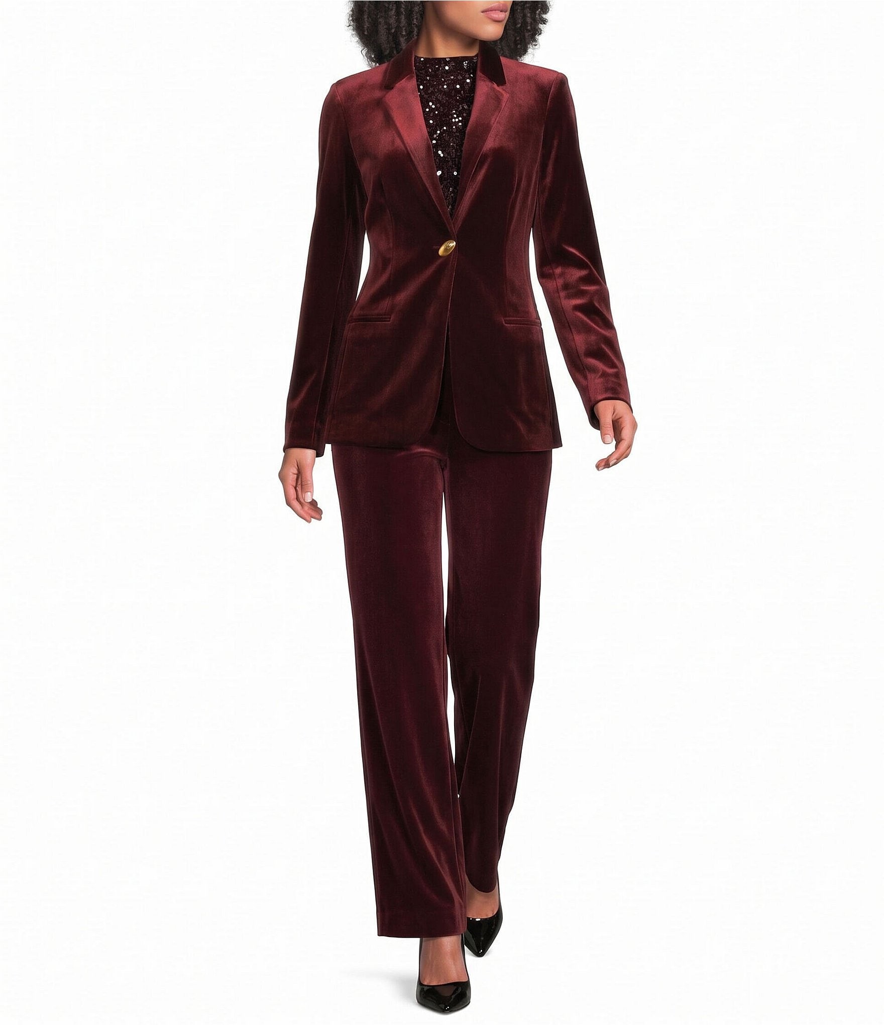 Donna Karan Classic Button Front Velvet Pants