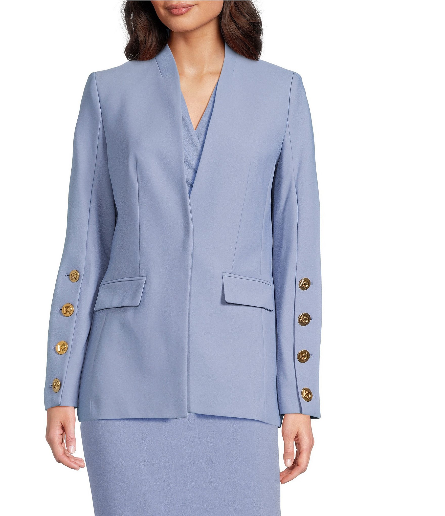 Donna Karan Collarless Button Hardware 1-Button Jacket