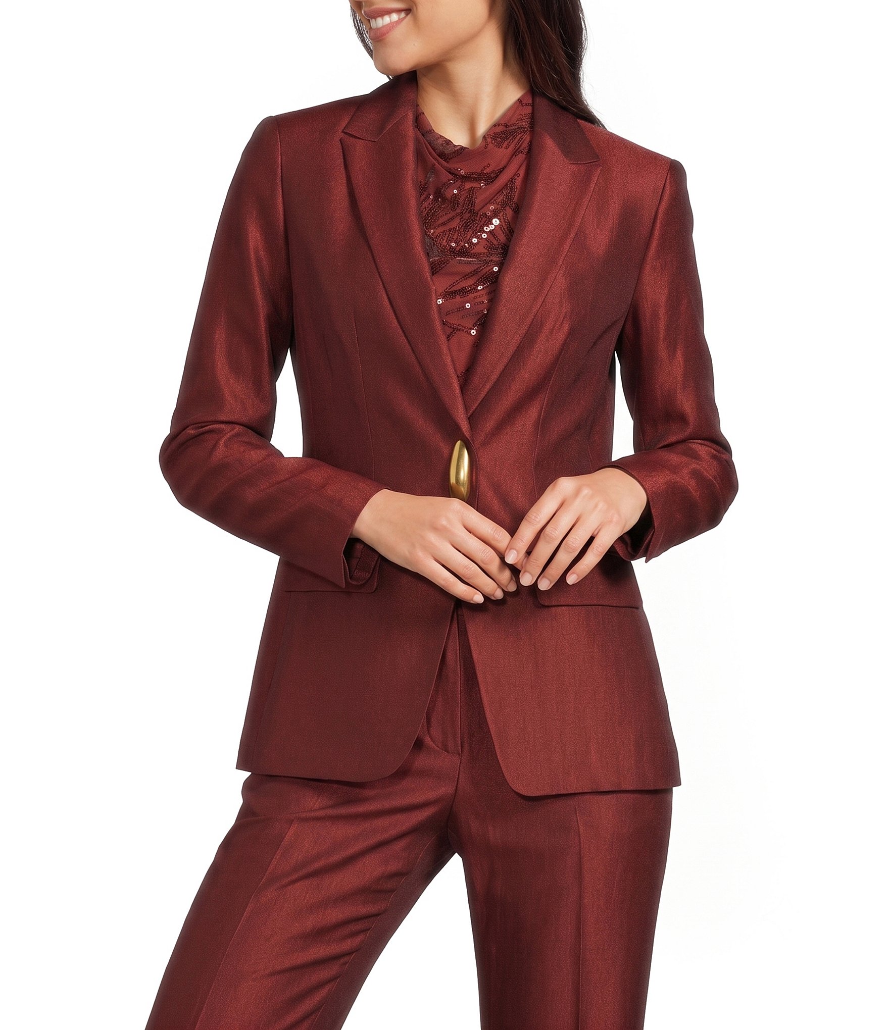 Donna Karan Coordinating Liquid Shine Notch Lapel One Button Jacket