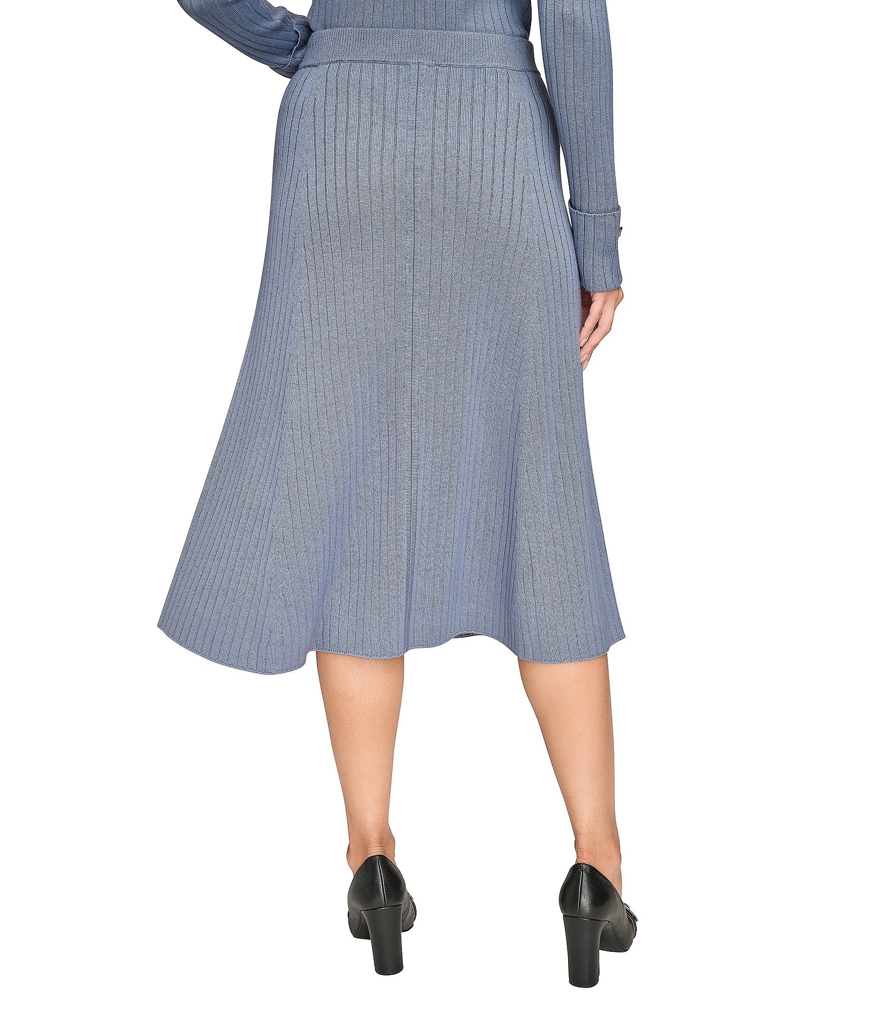 Donna Karan Coordinating Ribbed Wool Blend A-Line Midi Skirt