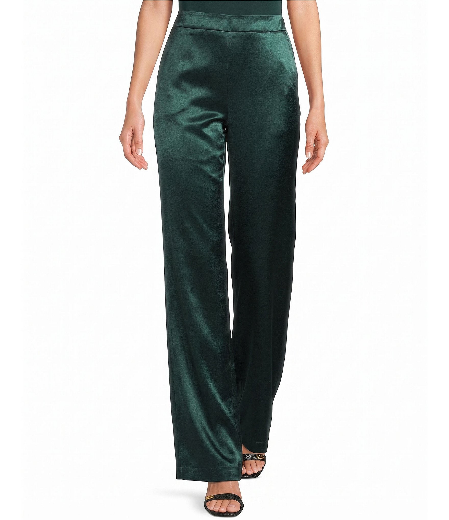 Donna Karan Coordinating Satin Back Crepe Front Wide Leg Front Pleated Pants