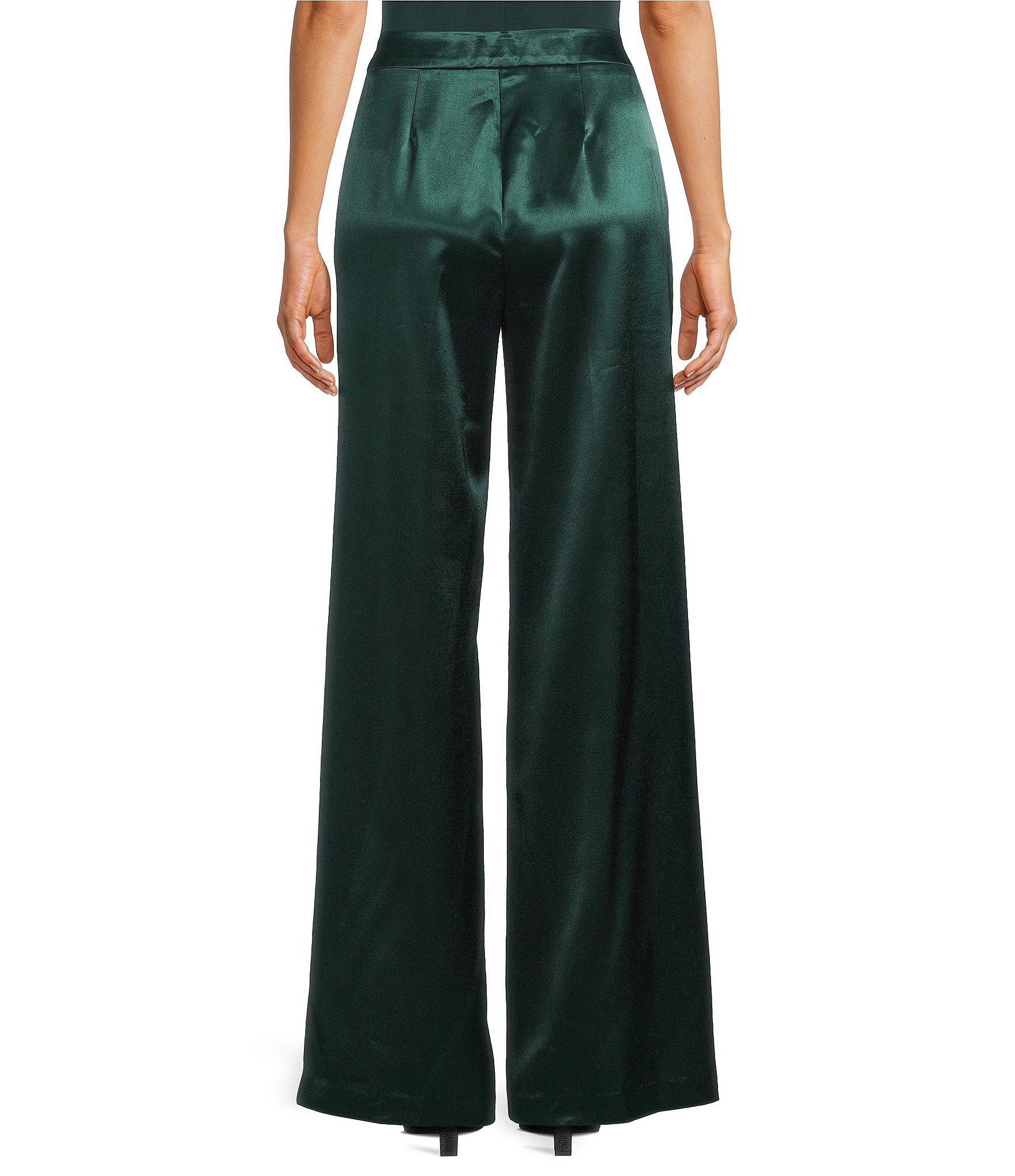 Donna Karan Coordinating Satin Back Crepe Front Wide Leg Front Pleated Pants