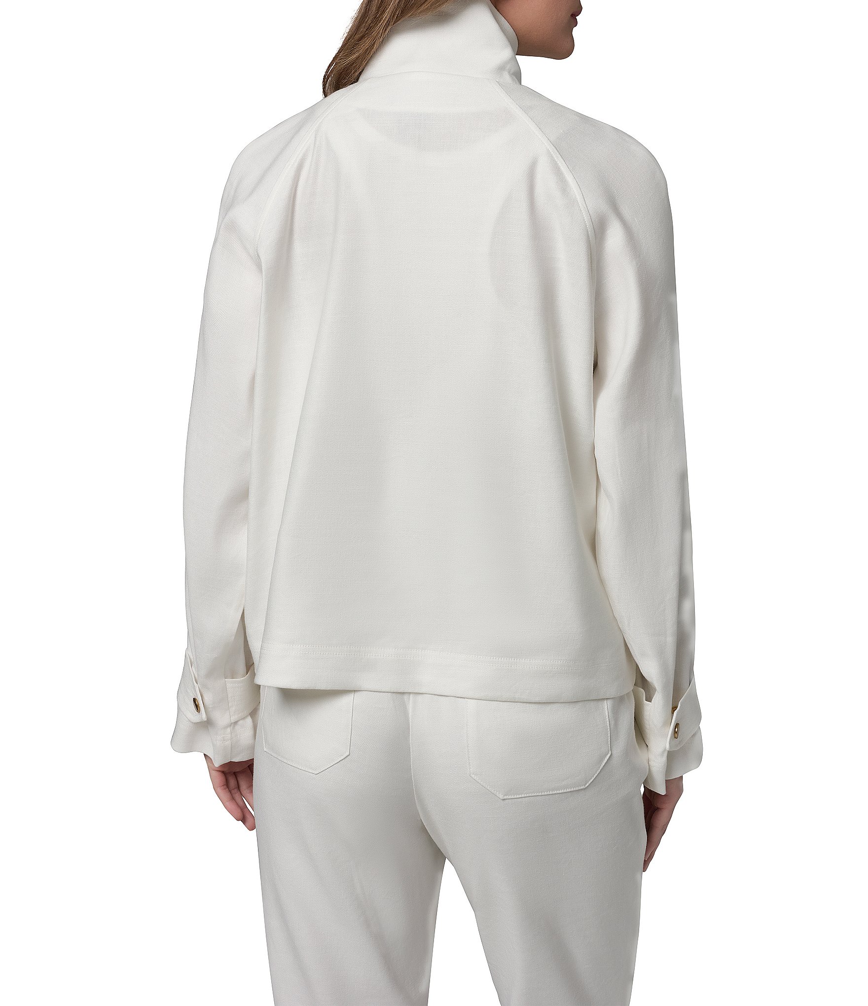 Donna Karan Coordinating Suiting Linen Blend Collared Long Sleeve Snap Front Zip Up Jacket