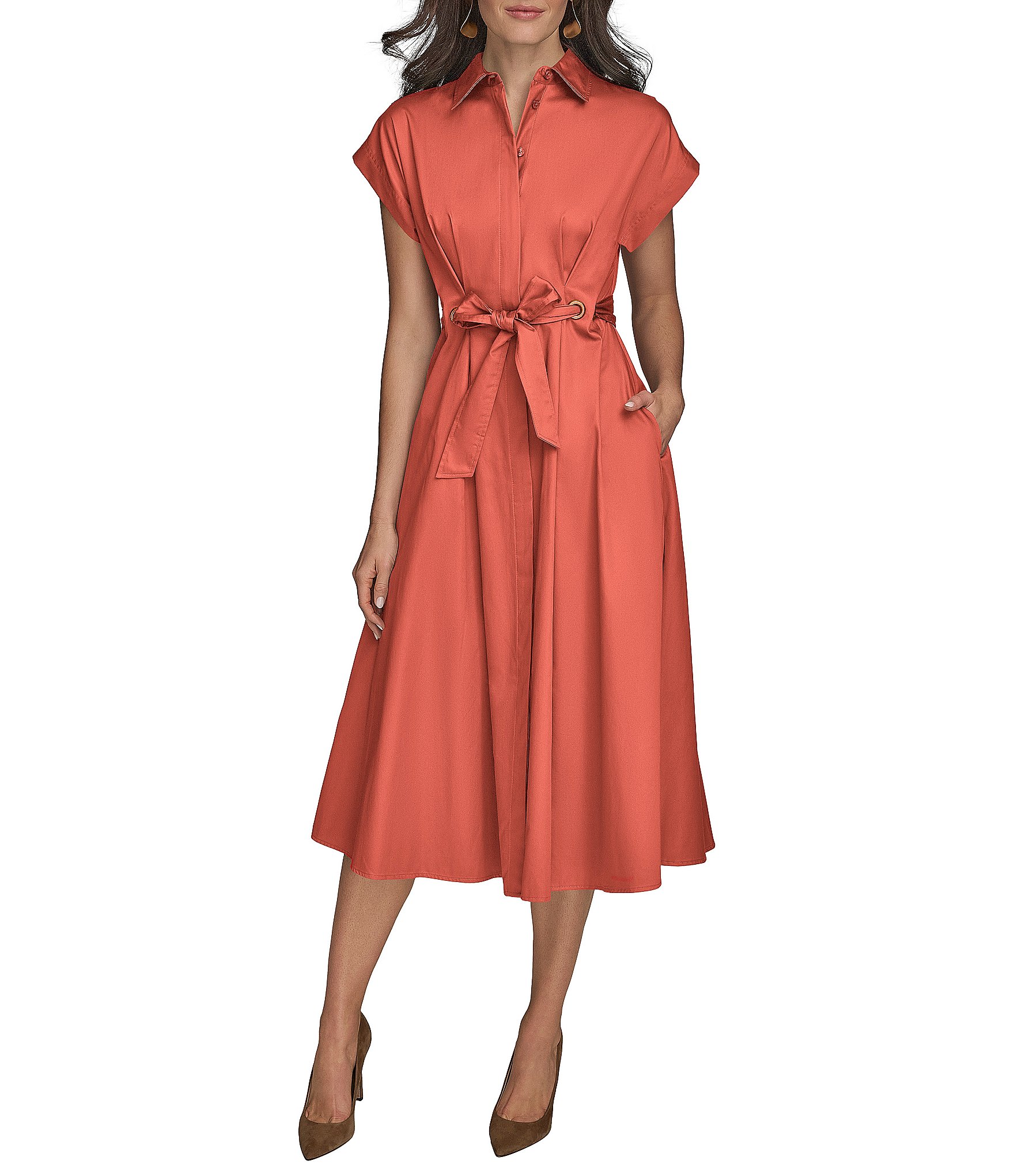 【Donna Karan New York】Belted Printed Cotton Shirtdress Printed Belted Shirt Dress | Shirt Dress | Donna Karan