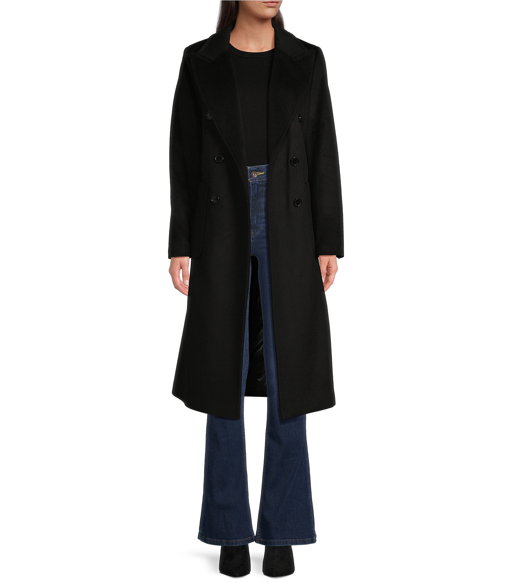 Donna Karan Double Breasted Peak Lapel Long Wool Coat | Dillard's