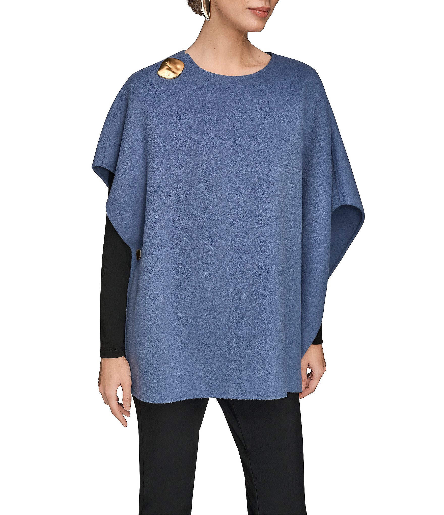 Donna Karan Double Faced Wool Blend Gold Hardware Oversized Cape