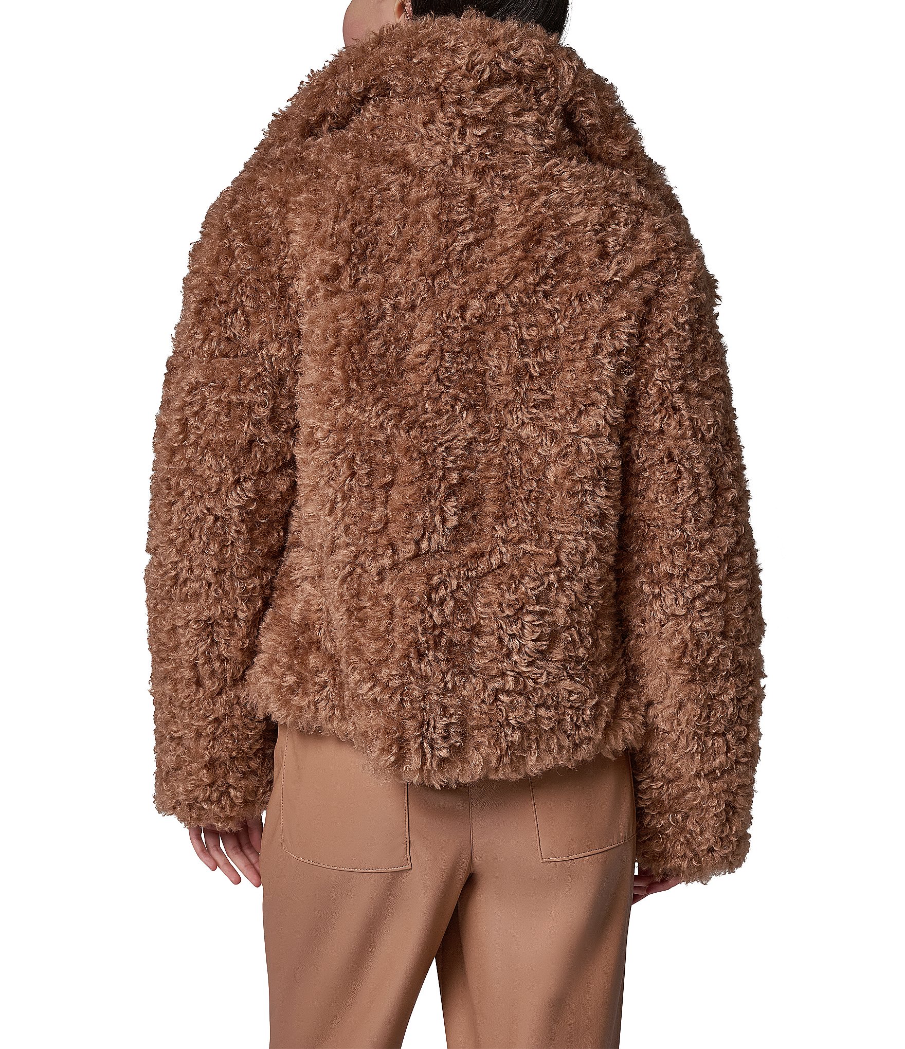 Donna Karan Faux Fur Mock Neck Long Sleeve Front Button Jacket