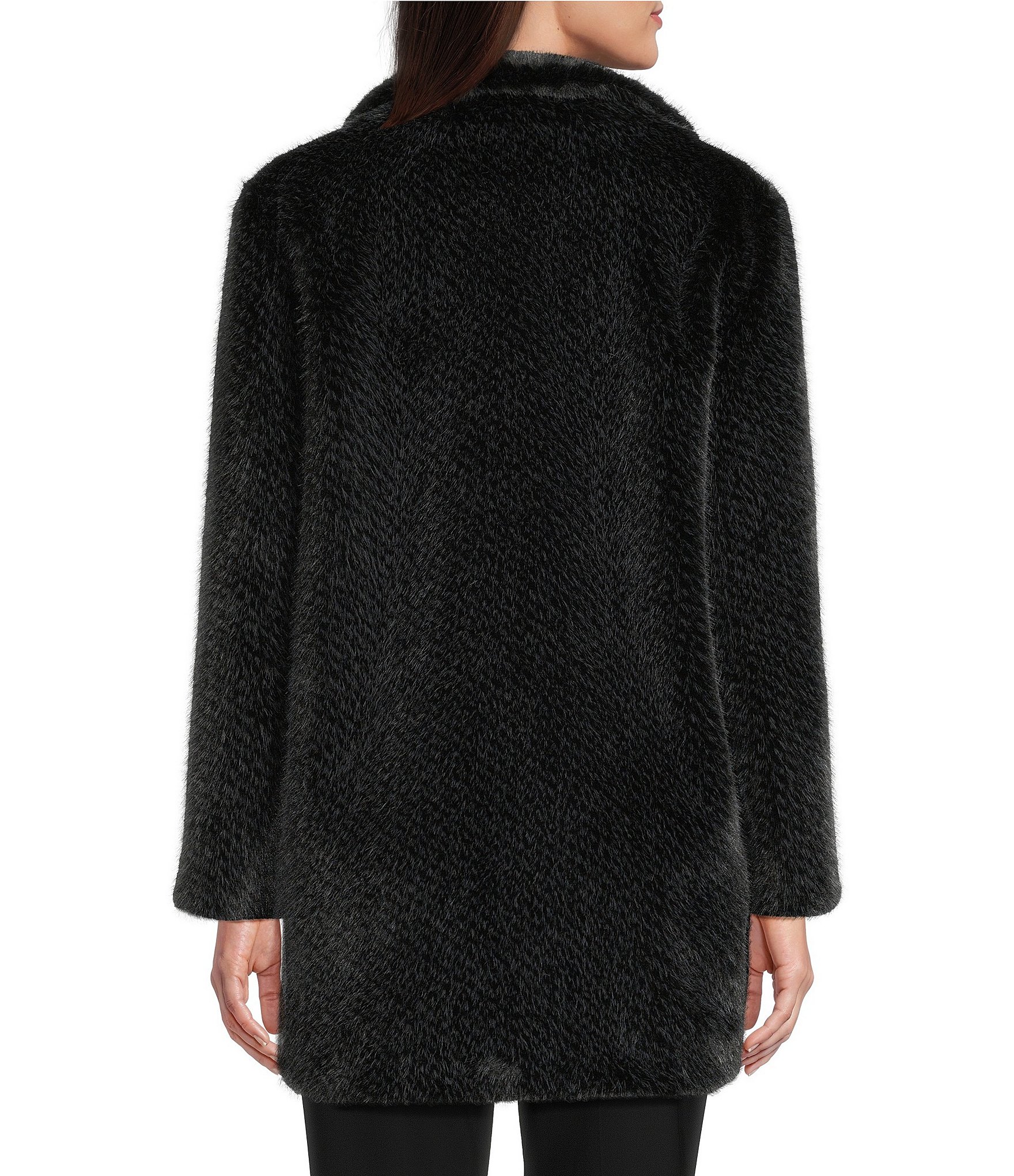 Donna Karan Faux Fur Stand Collar Button Front Coat