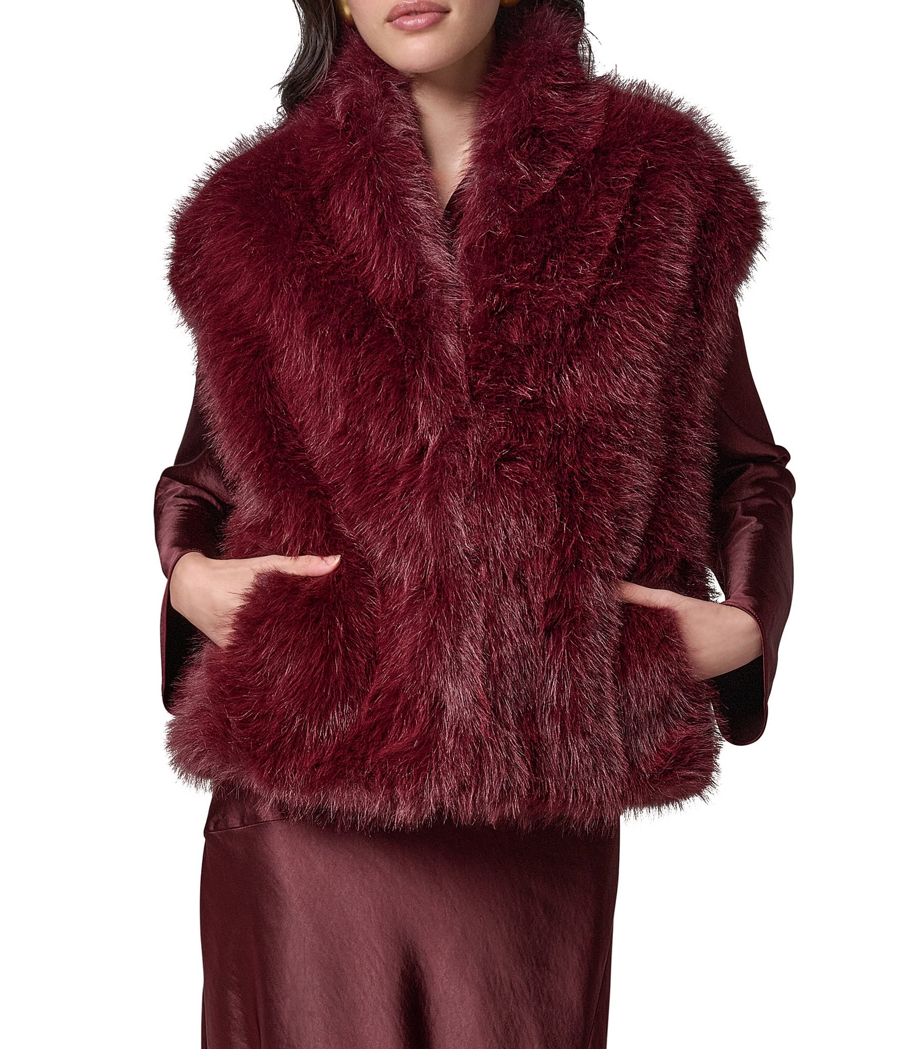 Donna Karan Faux Fur V-Neck Sleeveless Vest
