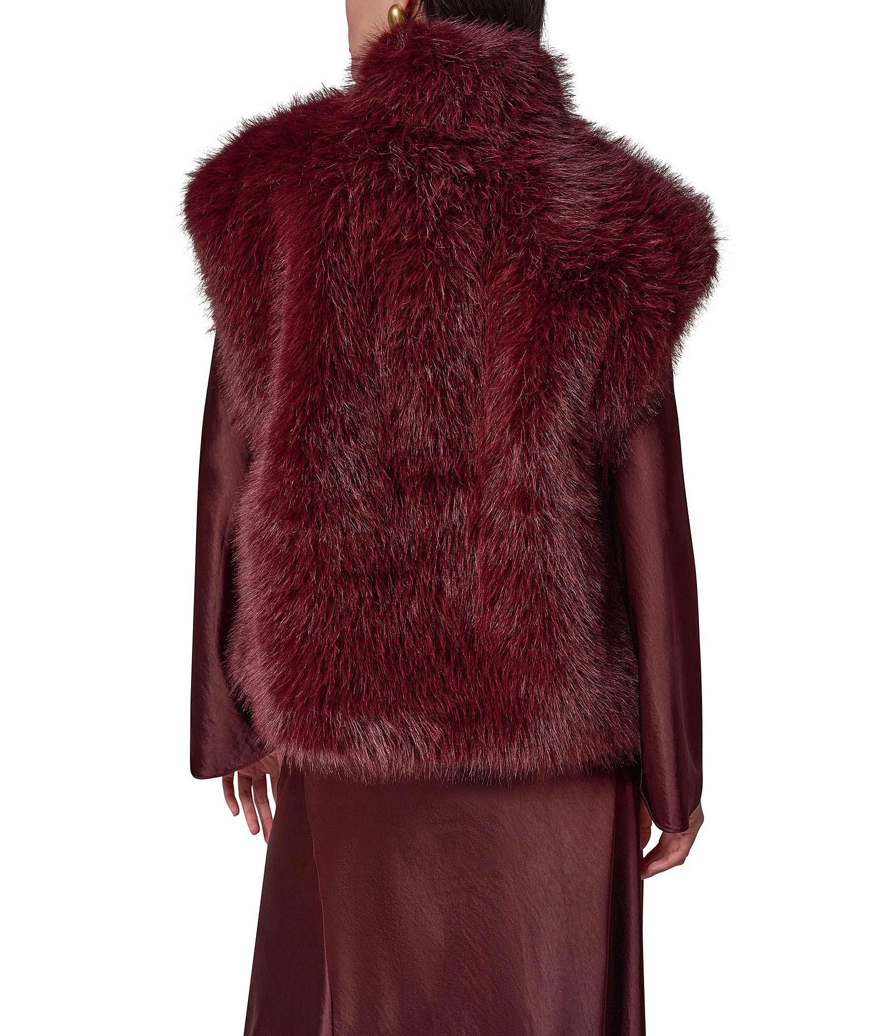 Donna Karan Faux Fur V-Neck Sleeveless Vest