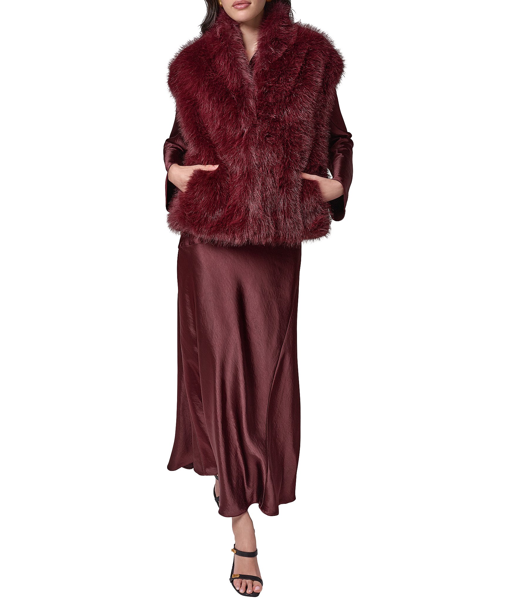 Donna Karan Faux Fur V-Neck Sleeveless Vest