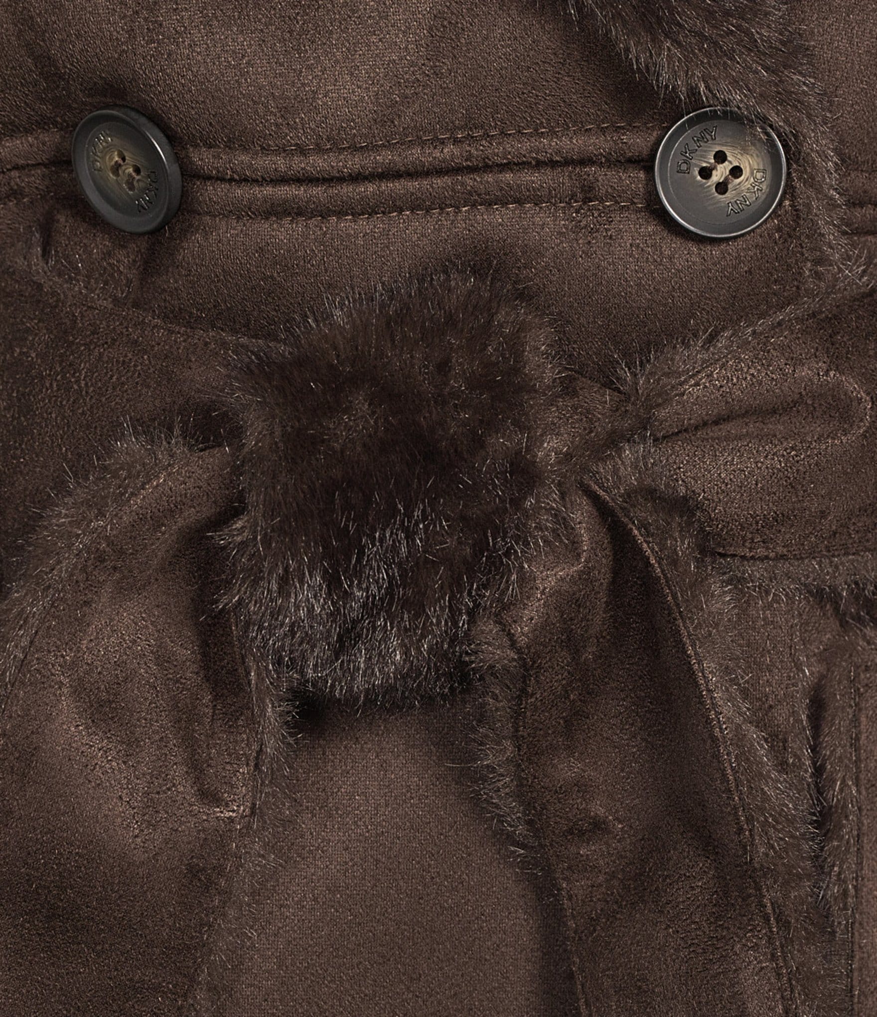 Donna Karan Faux Shearling Notch Collar Belted Button Front Wrap Coat