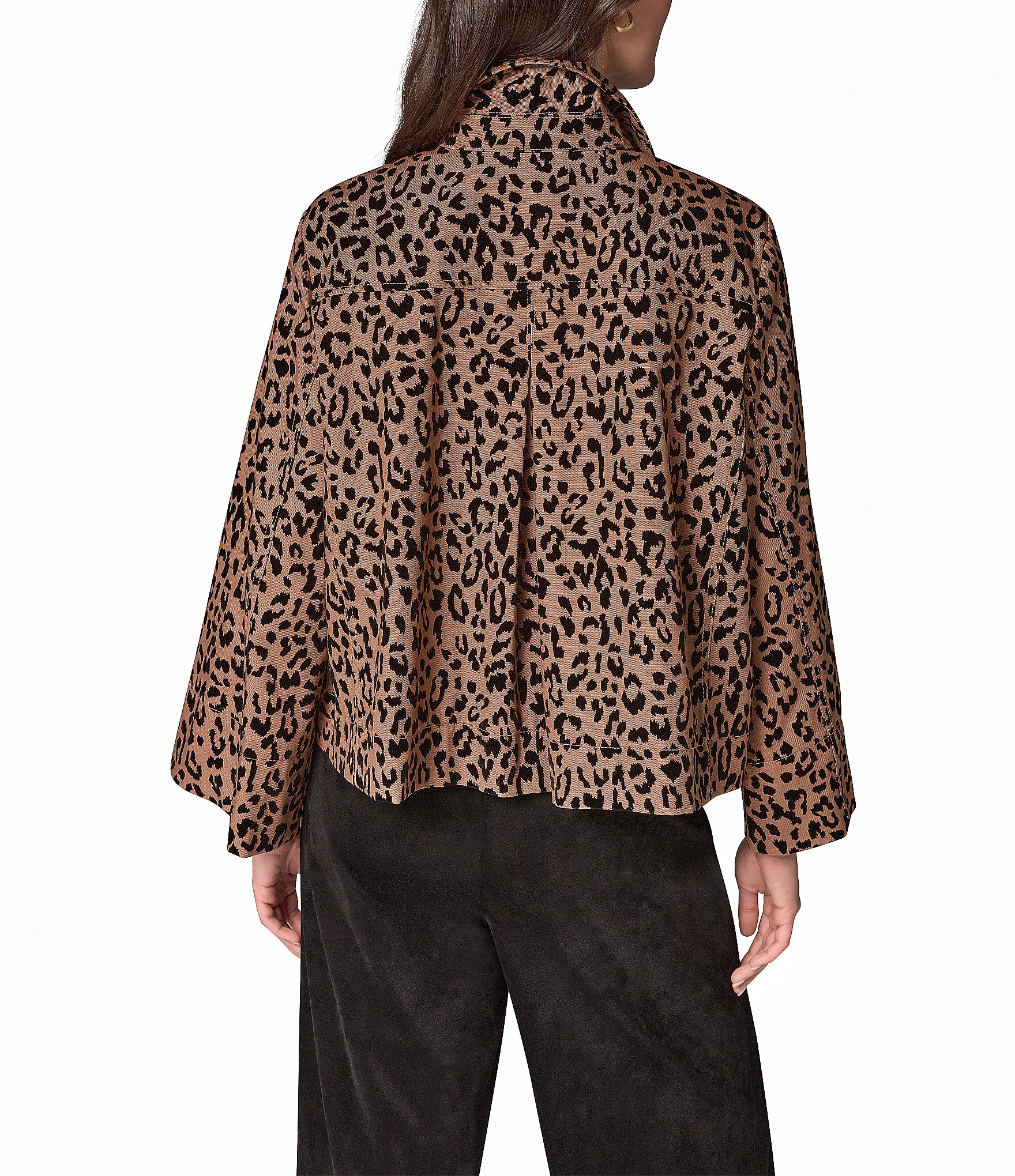 Donna Karan Flocked Canvas Printed Bell Sleeve Jacket