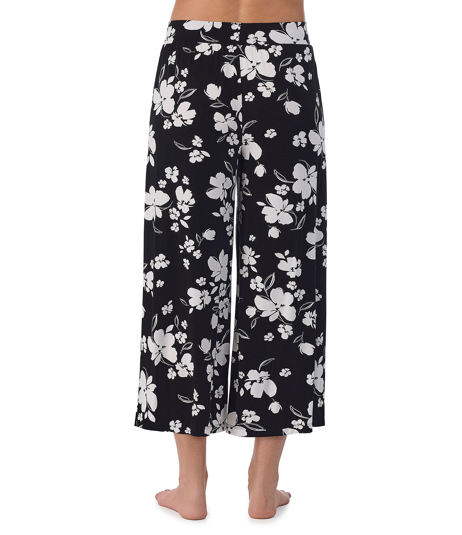 Donna Karan Floral Jersey Knit Cropped Lounge Pants