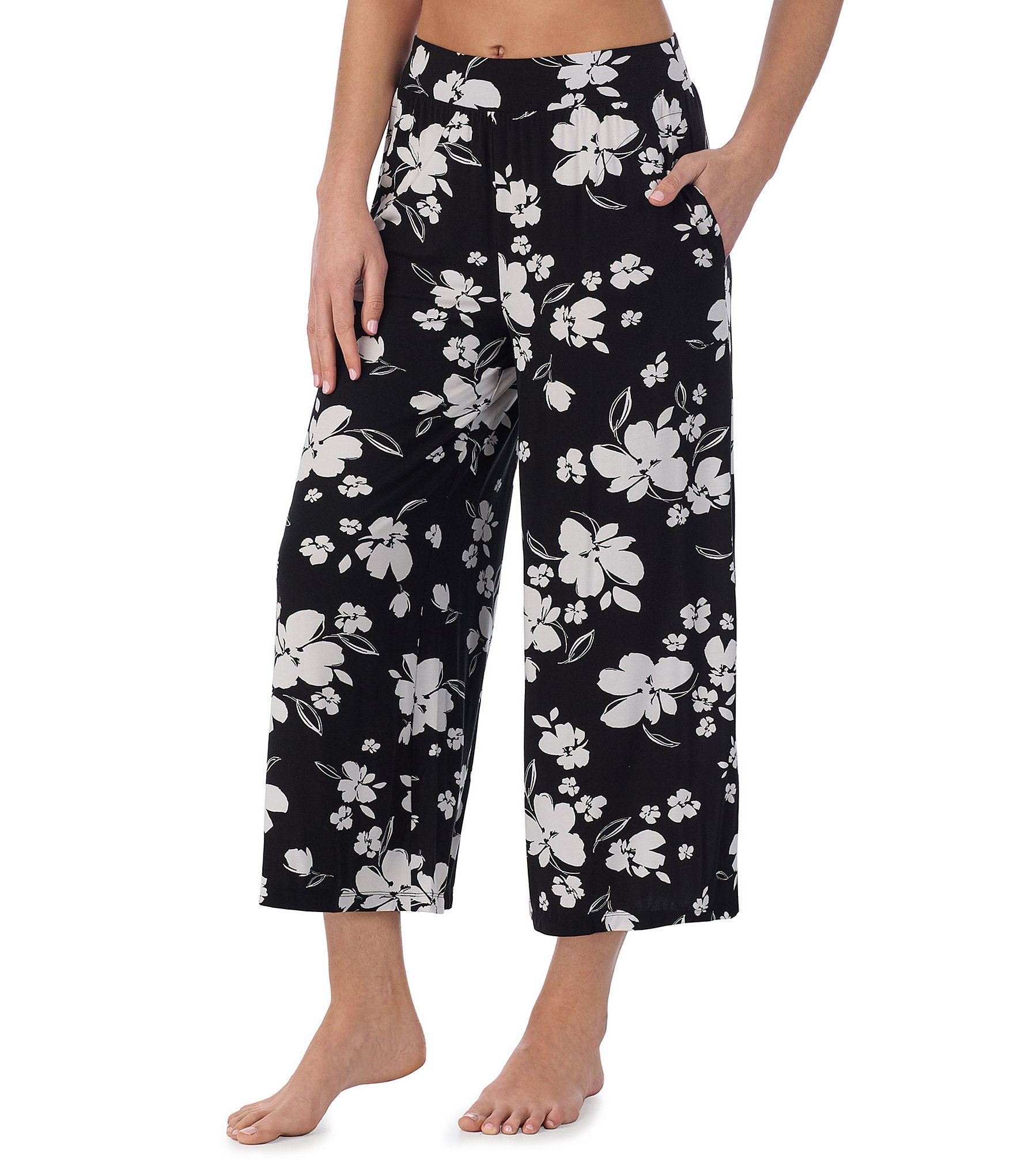 Donna Karan Floral Jersey Knit Cropped Lounge Pants