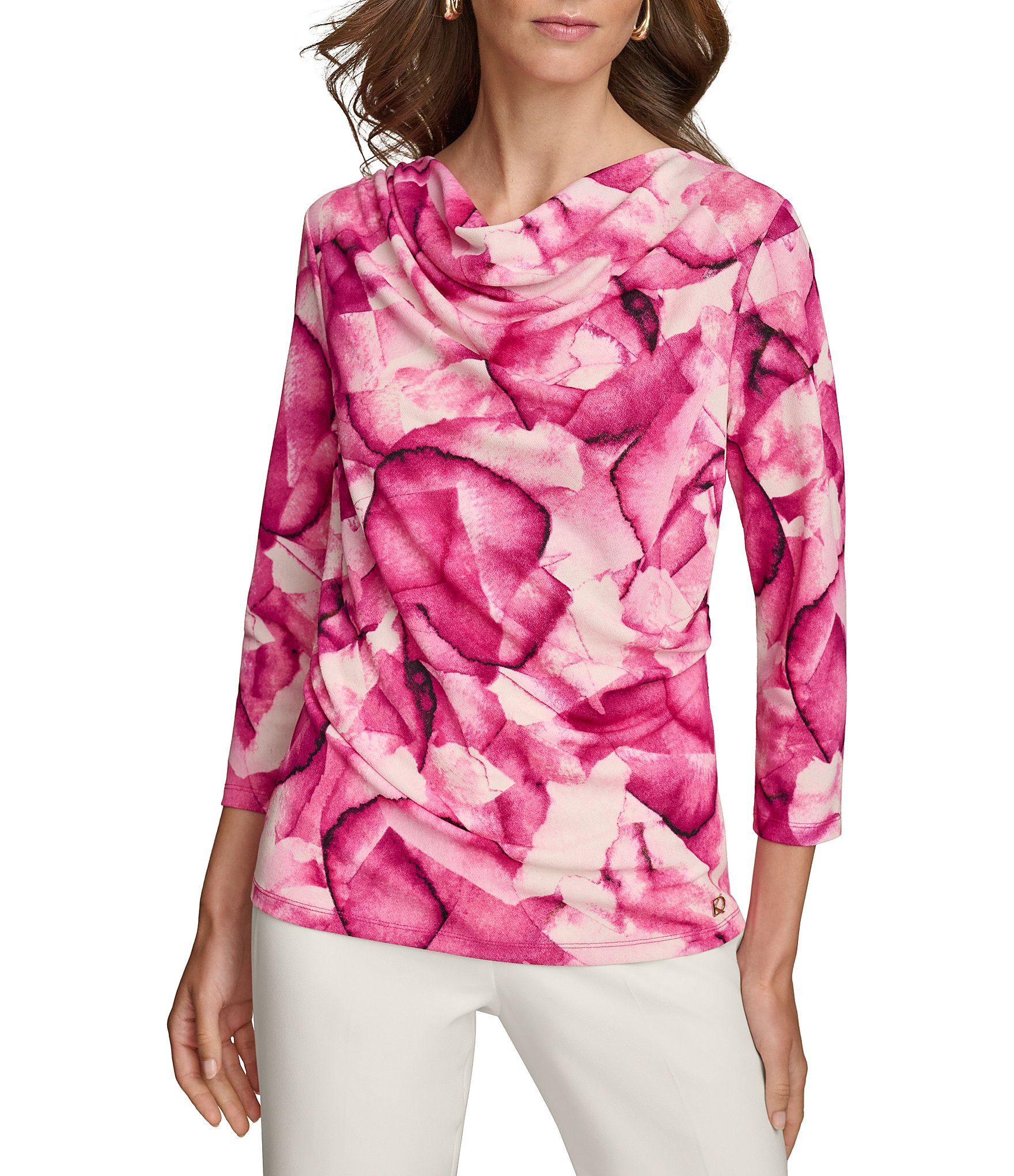 Donna Karan Floral Print Drape Front 3/4 Sleeve Blouse | Dillard's