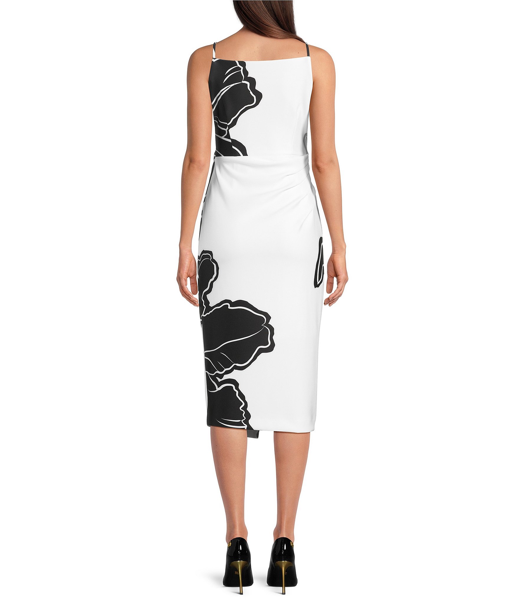 Donna Karan Floral Print Sleeveless Sheath Midi Dress
