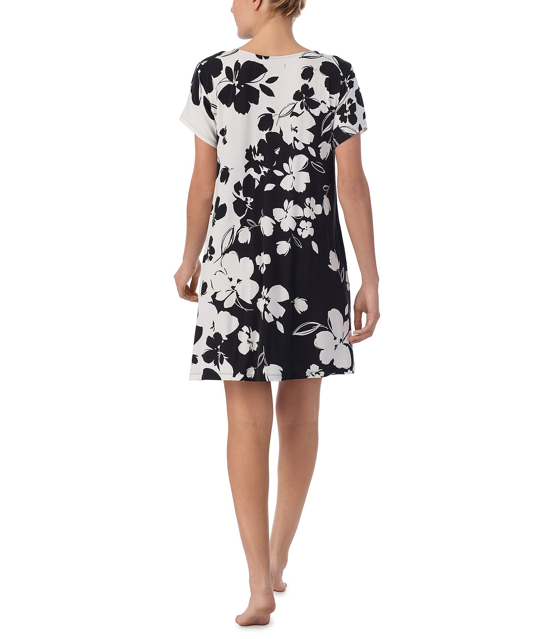 Donna Karan Floral Short Sleeve Jersey Knit Lounge Dress