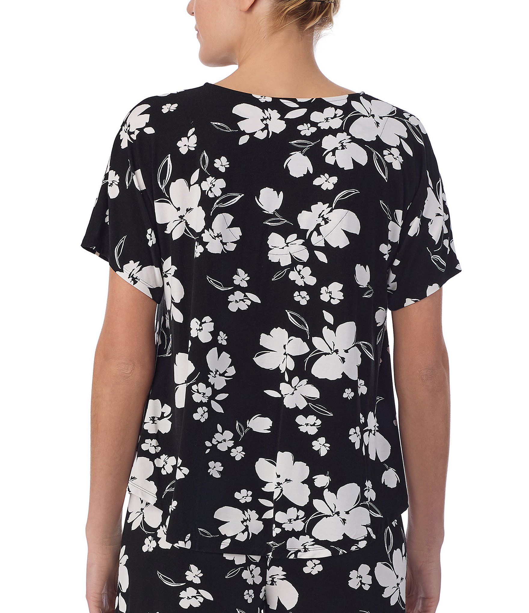 Donna Karan Floral Short Sleeve Jersey Knit Coordinating Lounge Top