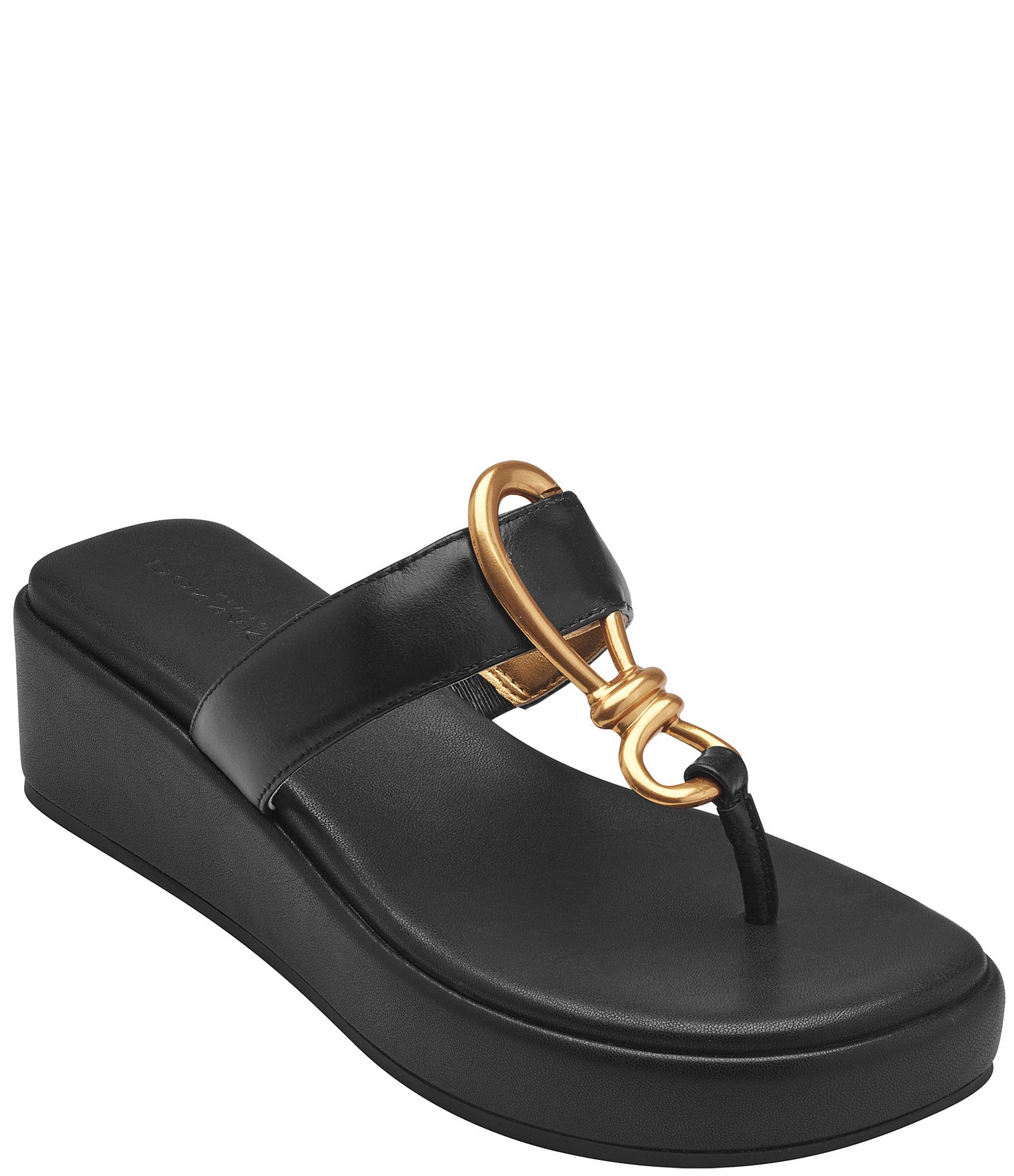 Prada - Black Patent Leather Thong Wedge Sandals