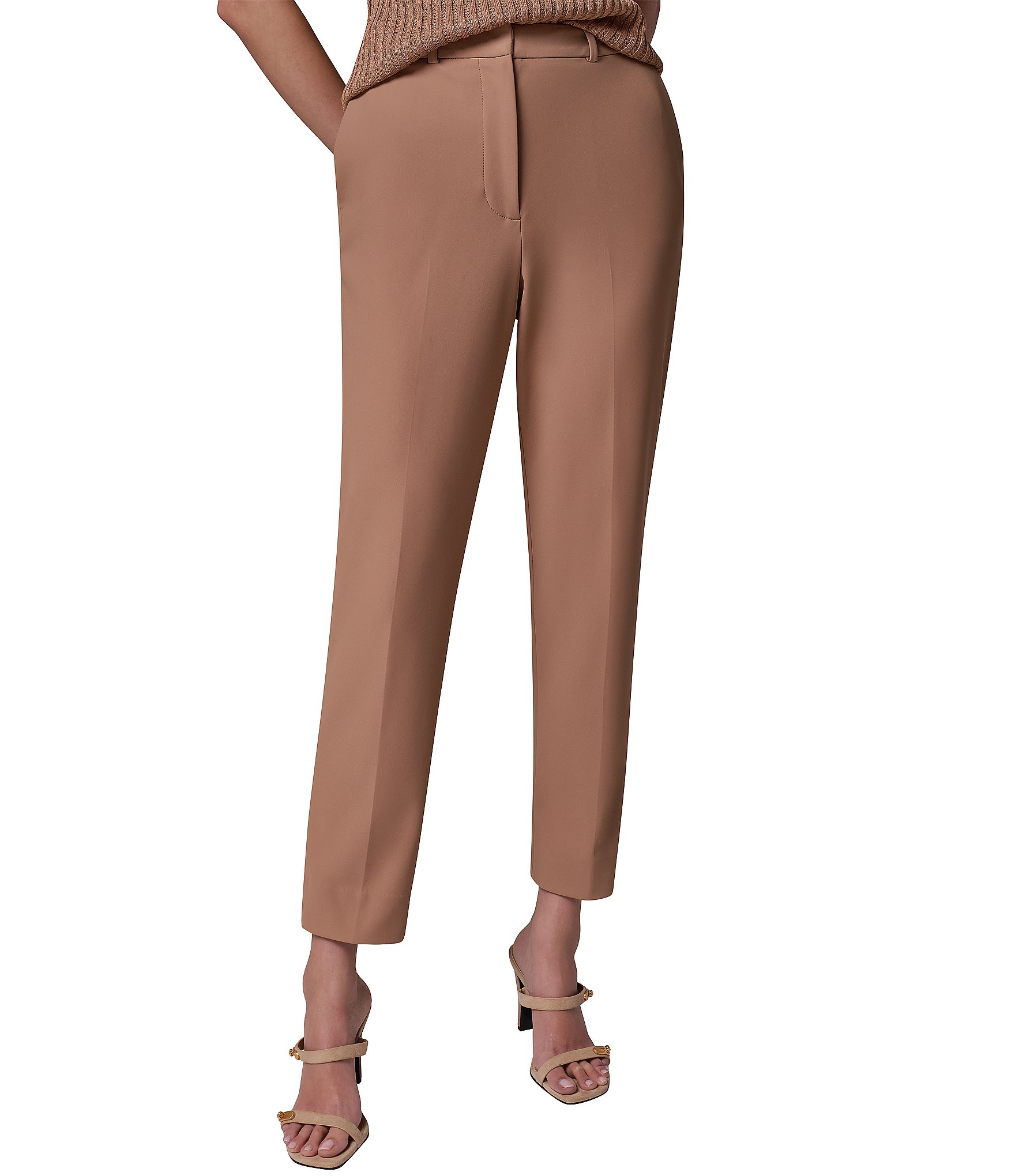 Donna Karan High Rise Flat Front Ankle Length Straight Leg Pants