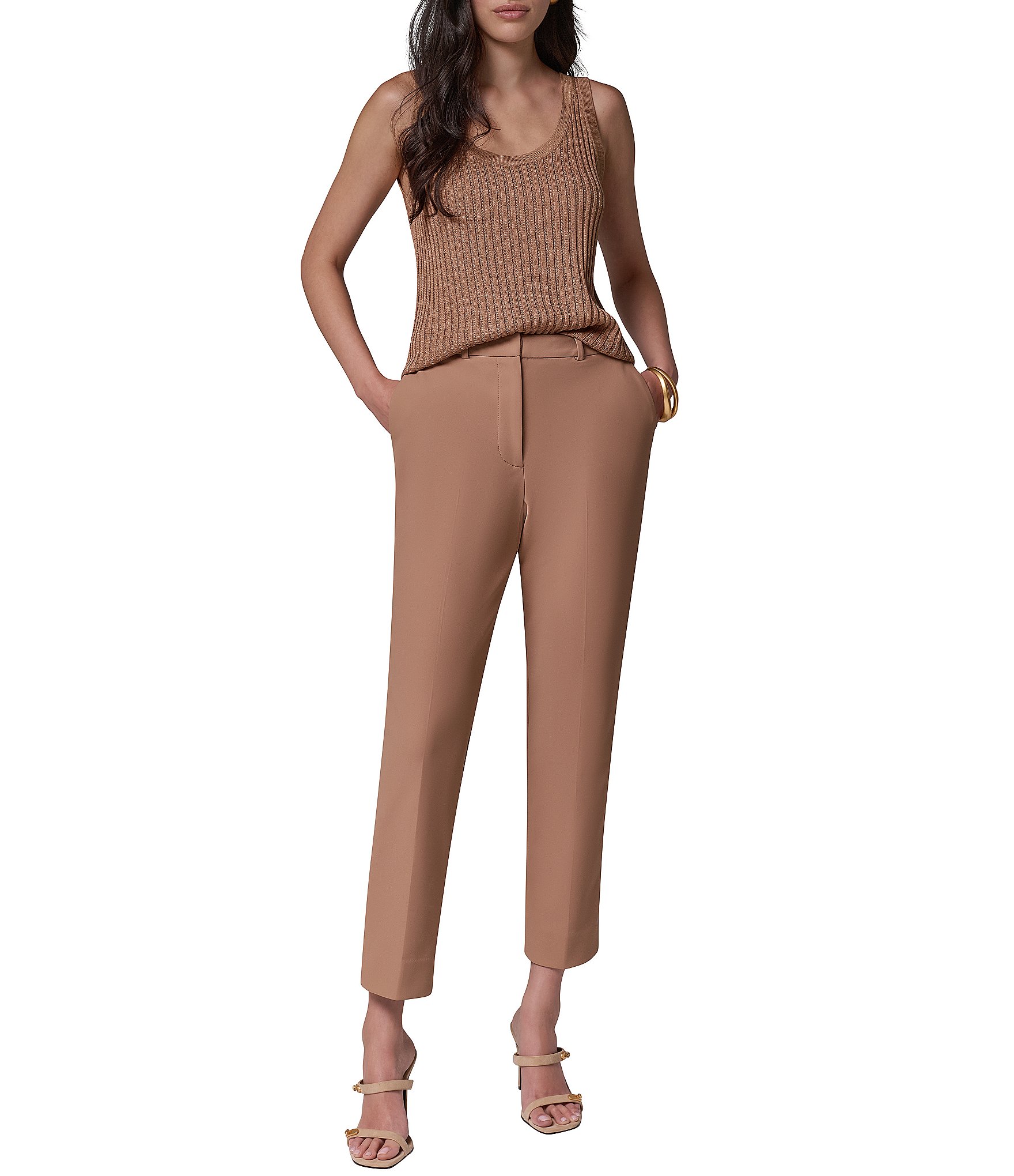 Donna Karan High Rise Flat Front Ankle Length Straight Leg Pants