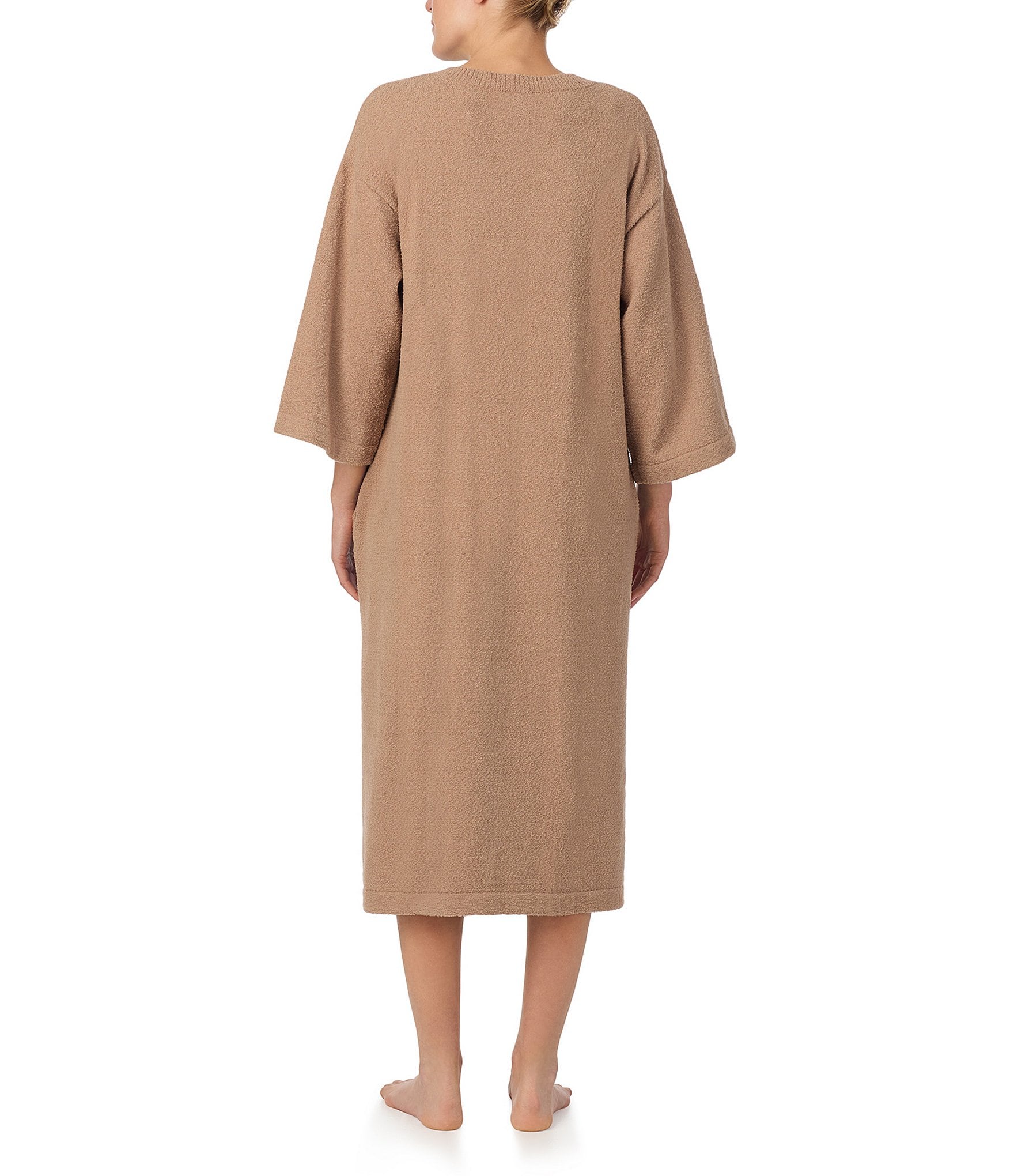 Donna Karan Knit 3/4 Sleeve V-Neck Midi Lounge Dress