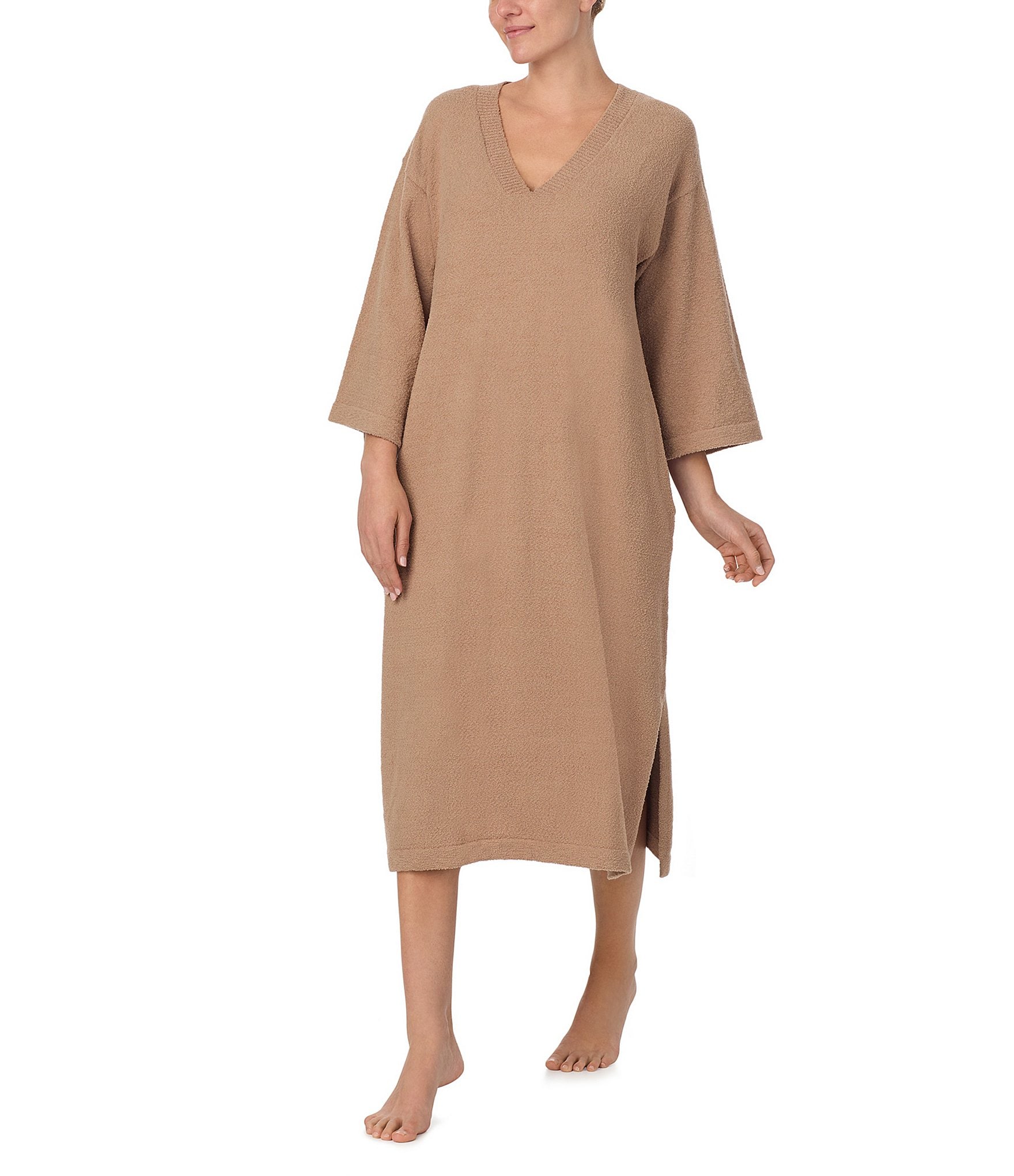 Donna Karan Knit 3/4 Sleeve V-Neck Midi Lounge Dress