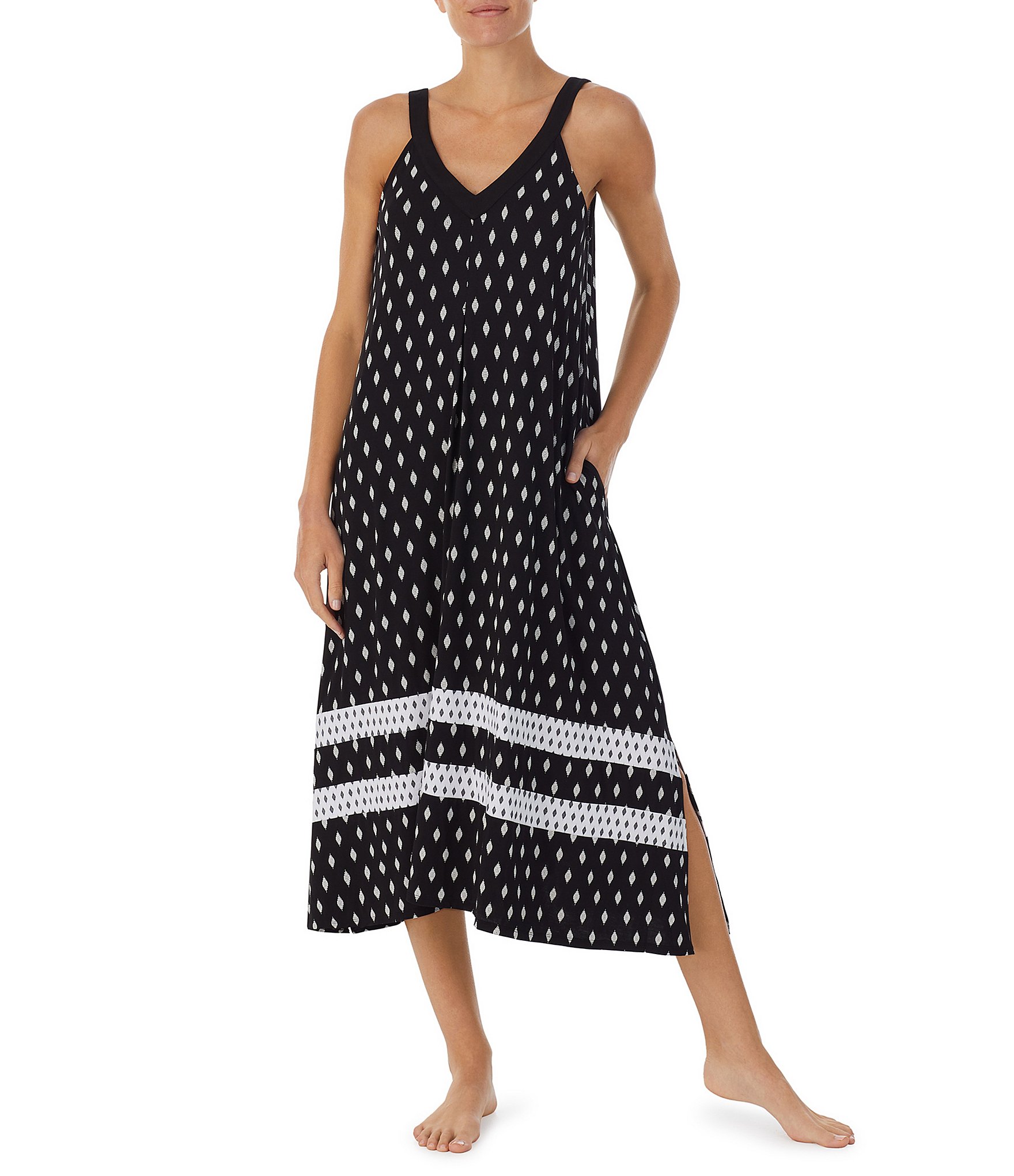 Donna Karan Knit Geometric Print Sleeveless V-Neck Lounge Dress | Dillard's