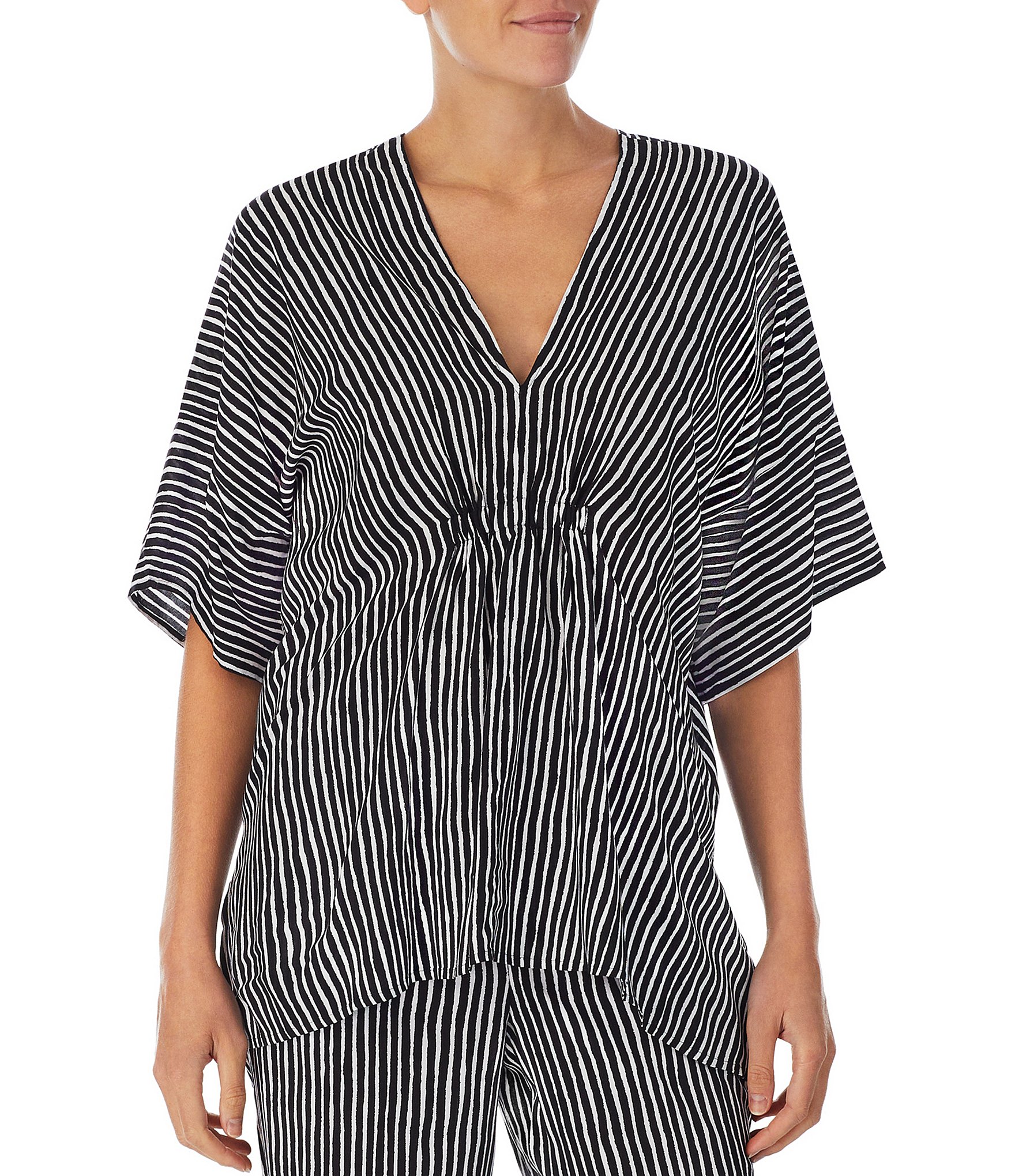 Donna Karan Knit Striped Short Sleeve V-Neck Coordinating Sleep Top ...
