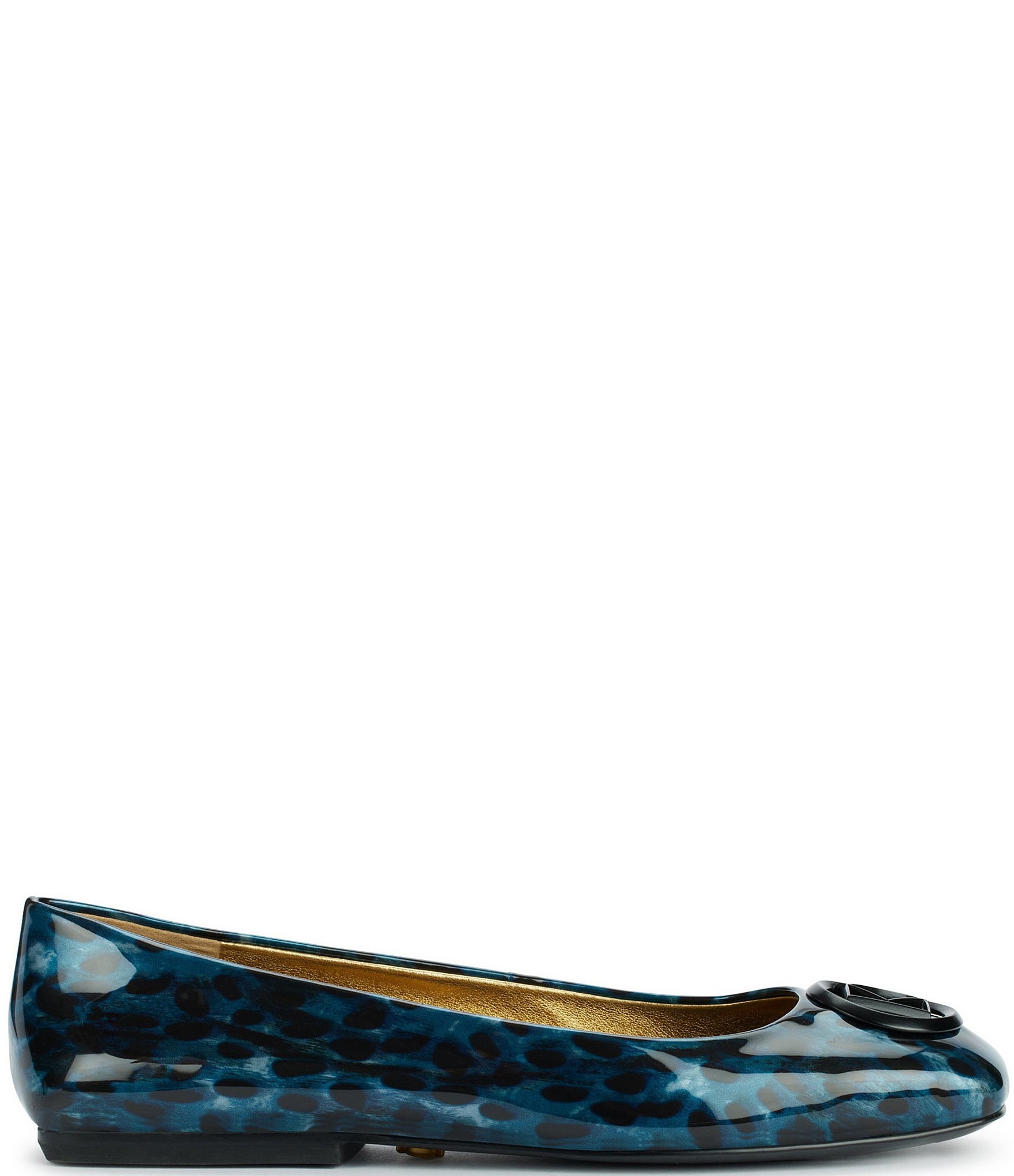 Donna Karan Kylee Ocelot Print Patent Logo Detail Ballet Flats