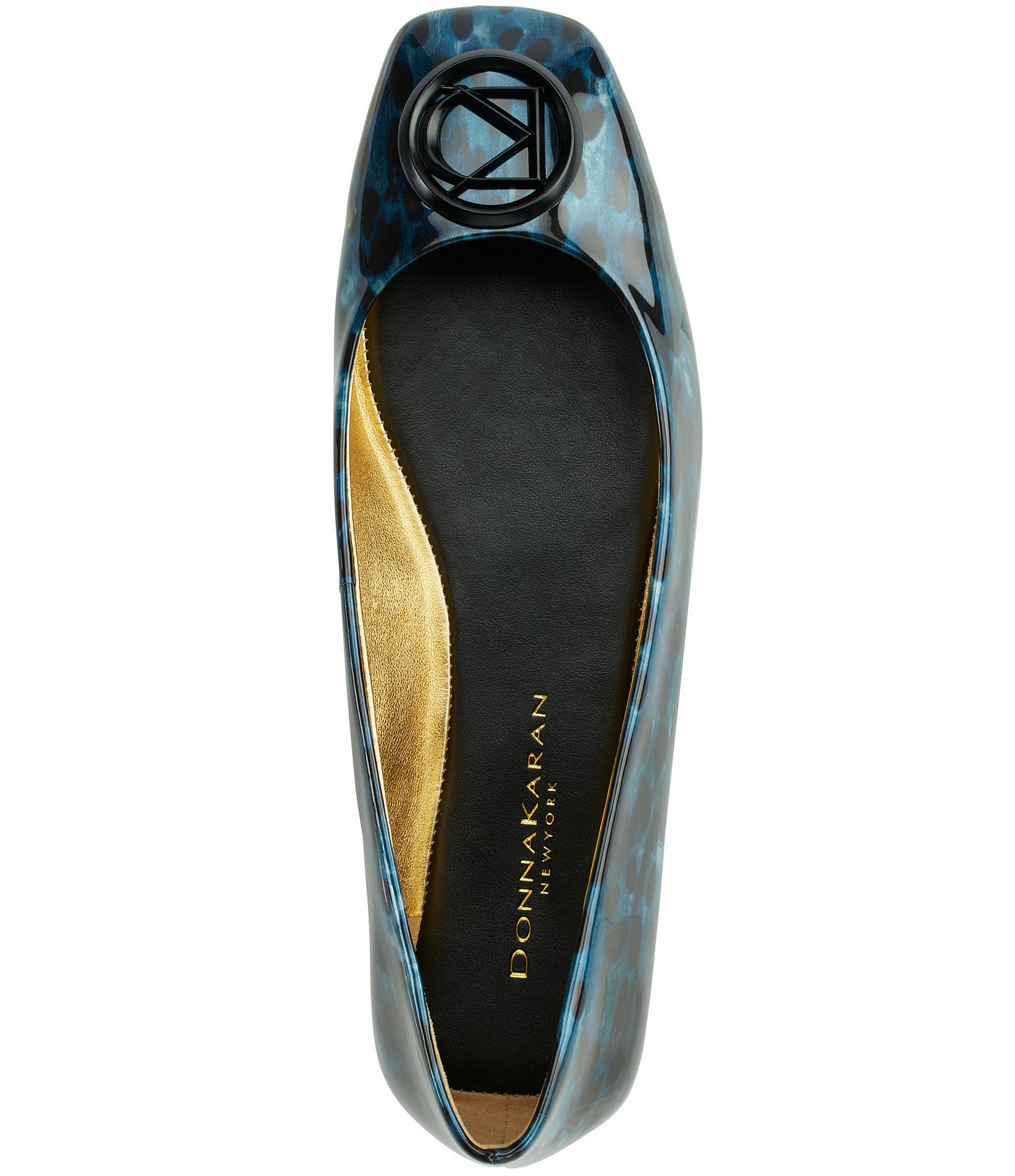 Donna Karan Kylee Ocelot Print Patent Logo Detail Ballet Flats