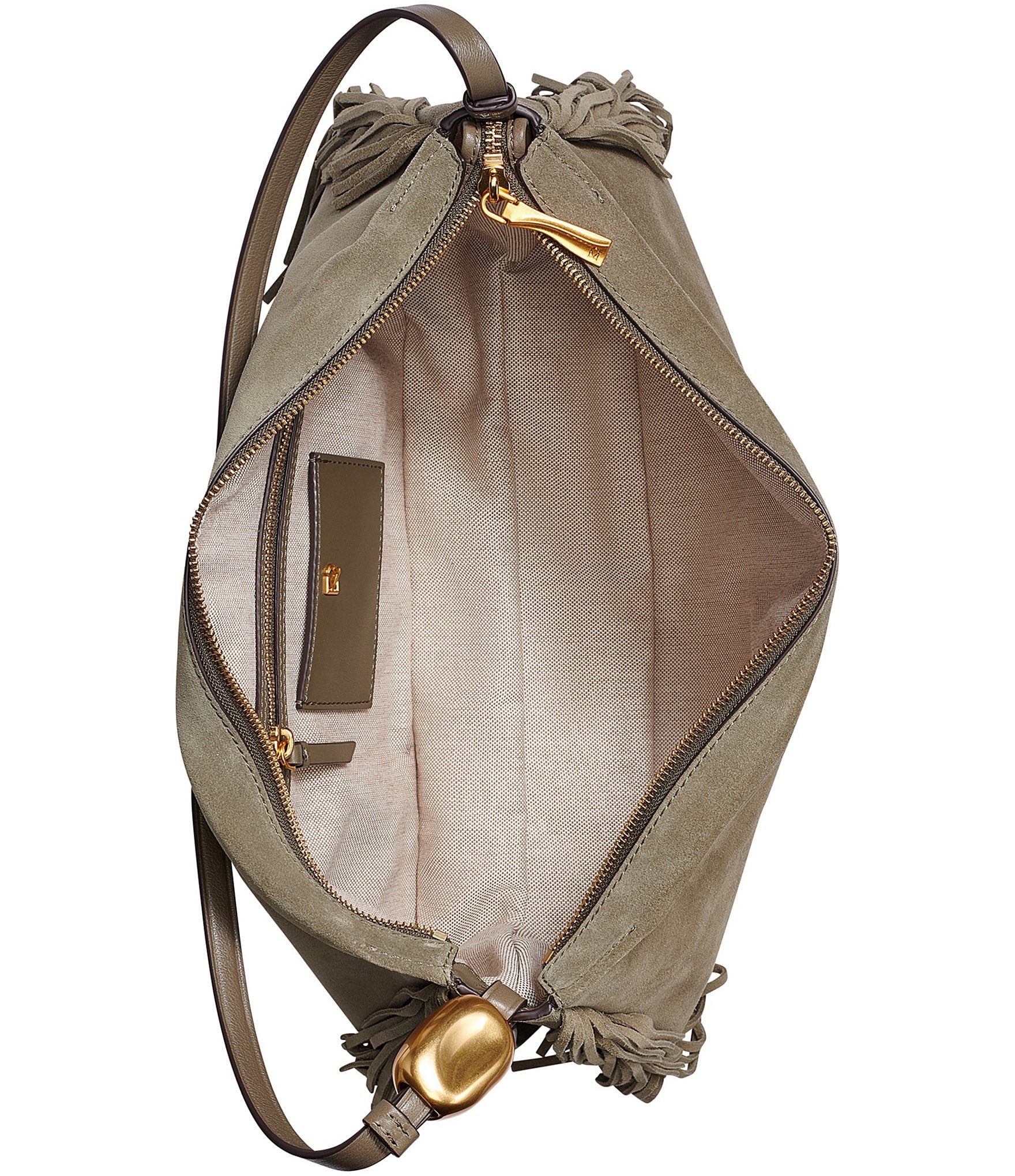 Donna Karan Large Velvet Fringe Suede Shoulder Bag