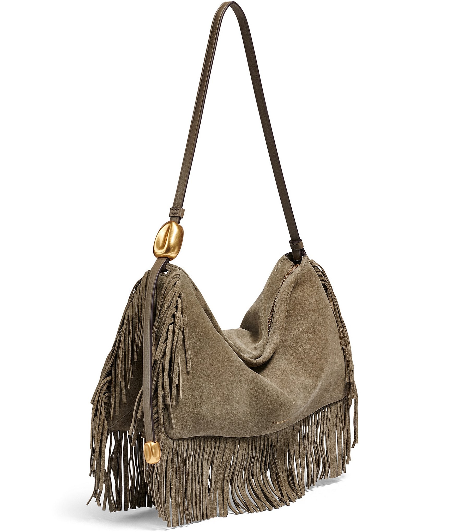 Donna Karan Large Velvet Fringe Suede Shoulder Bag