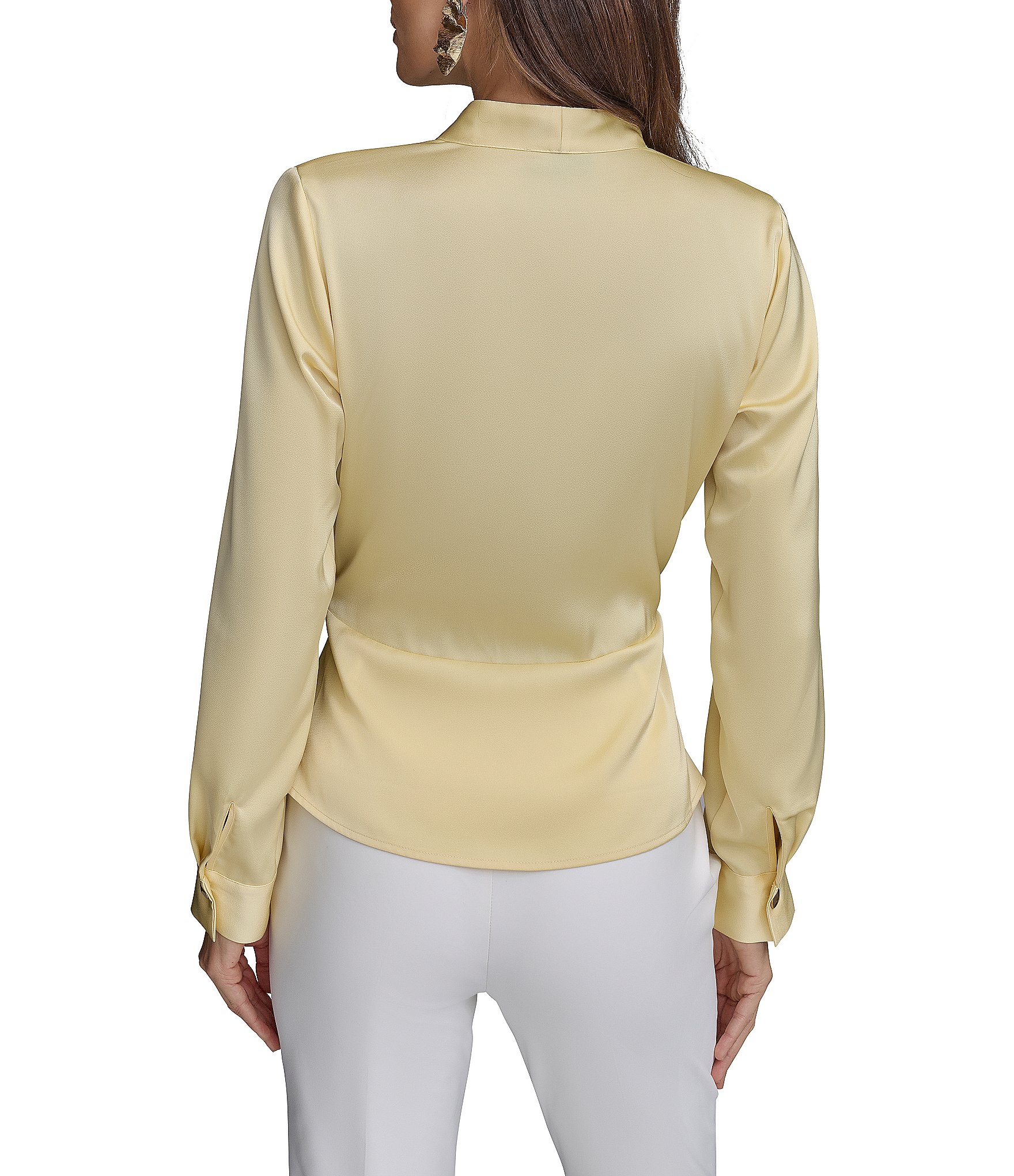 Donna Karan Long Sleeve Faux Wrap Blouse
