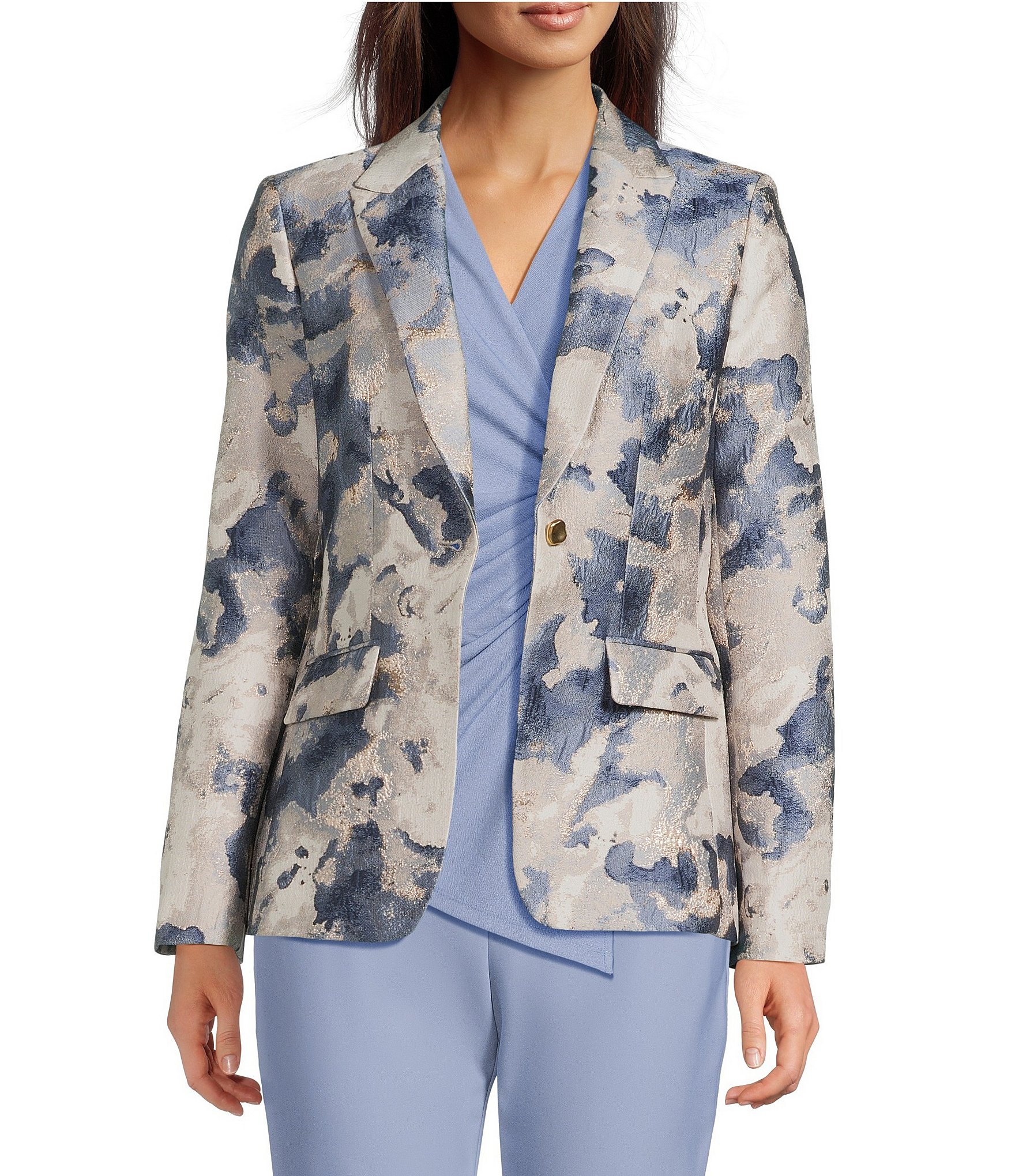 Donna Karan Metallic Jacquard Notch Lapel 1-Button Jacket
