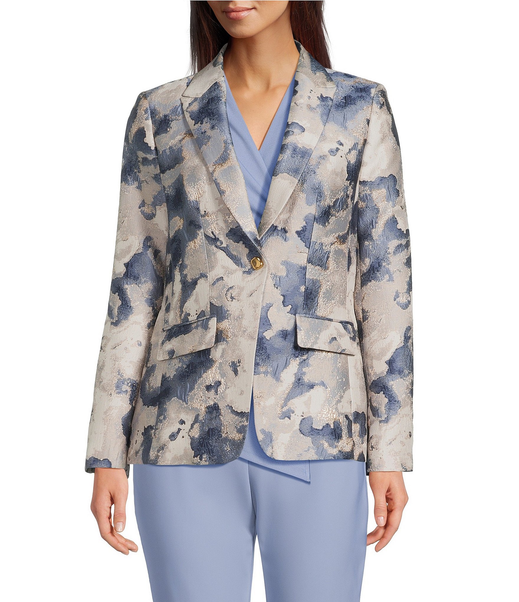 Donna Karan Metallic Jacquard Notch Lapel 1-Button Jacket