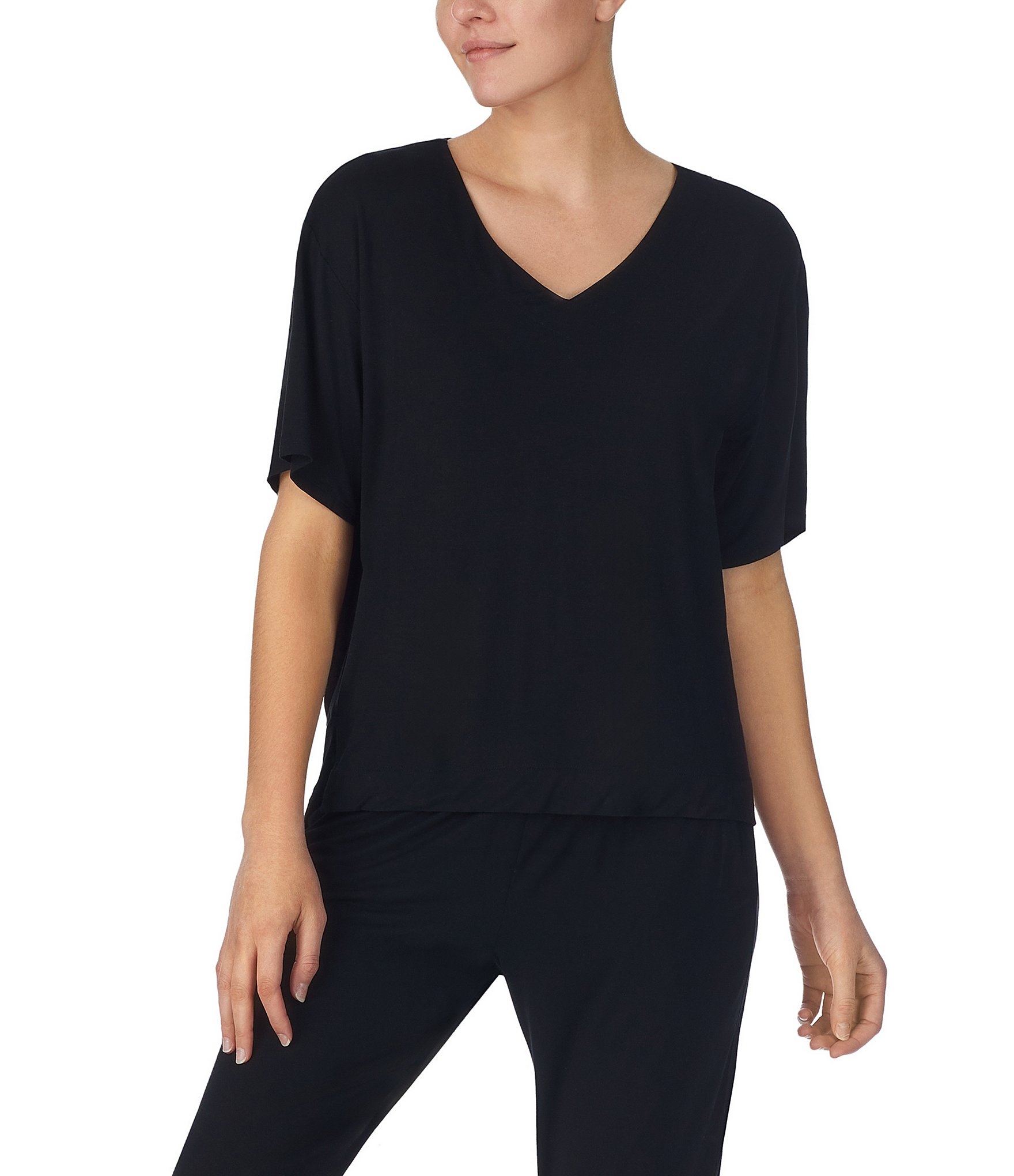 Donna Karan Micro Modal Short Sleeve V-Neck Coordinating Lounge Top