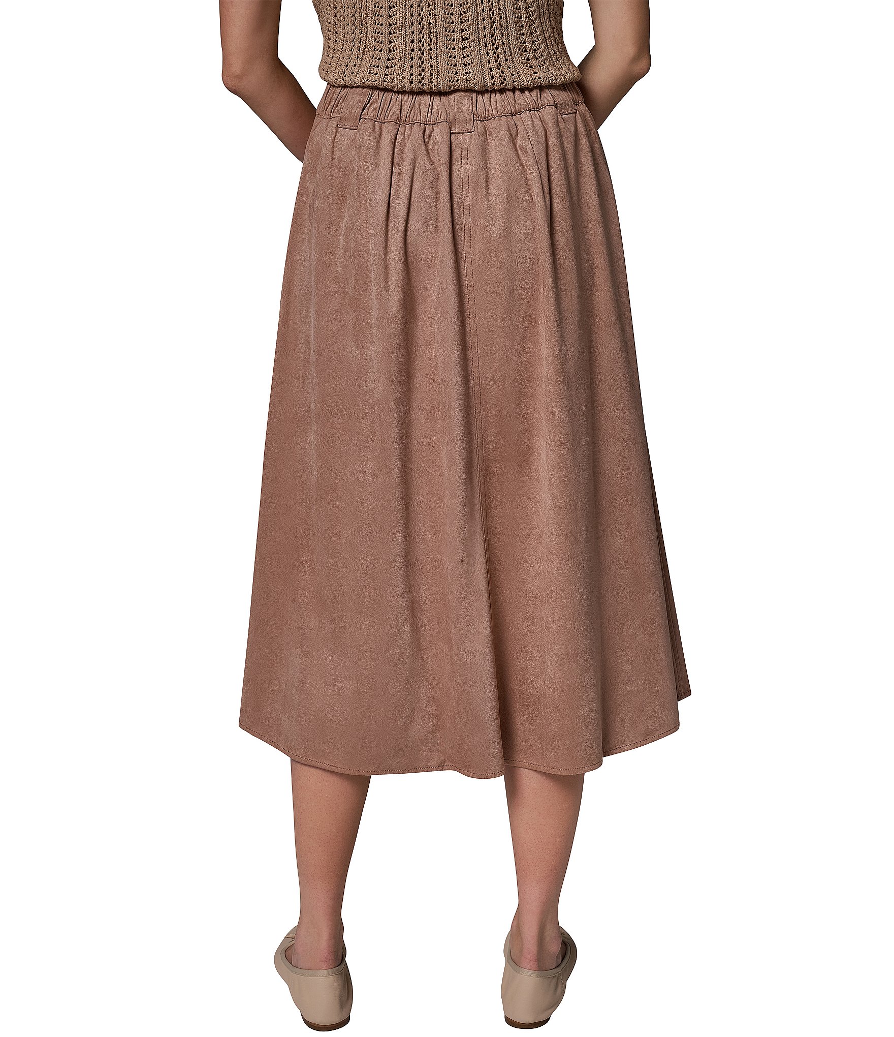 Donna Karan Microsuede A-Line Pull On Midi Skirt
