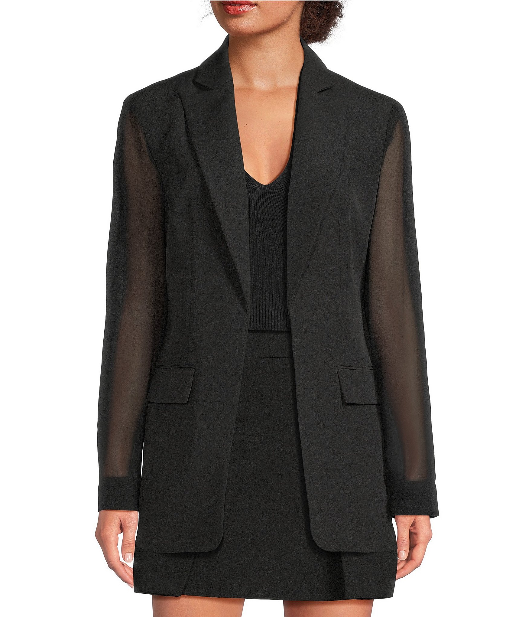 Donna Karan Mixed Media Chiffon Sleeve Open Front Jacket