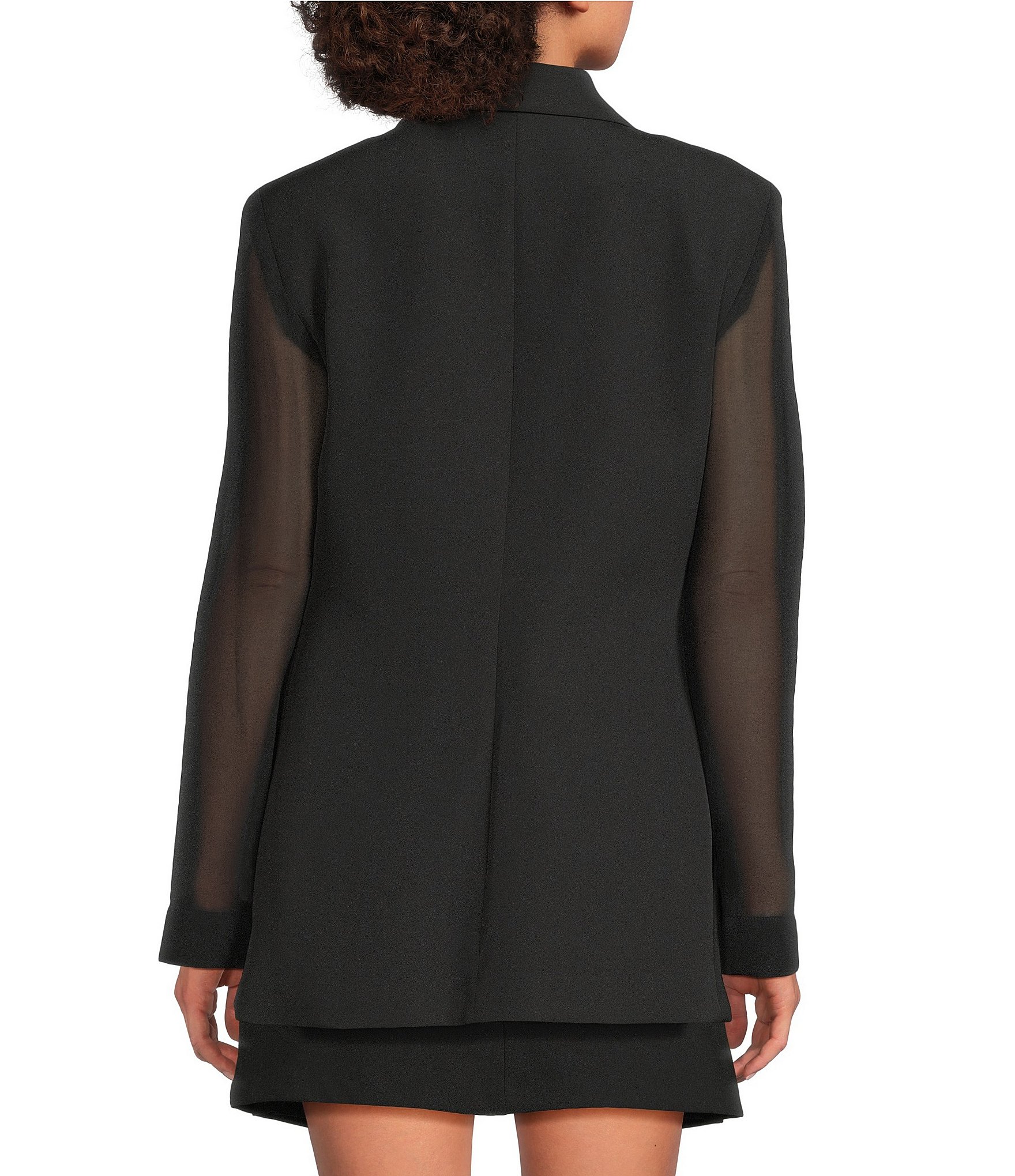 Donna Karan Mixed Media Chiffon Sleeve Open Front Jacket