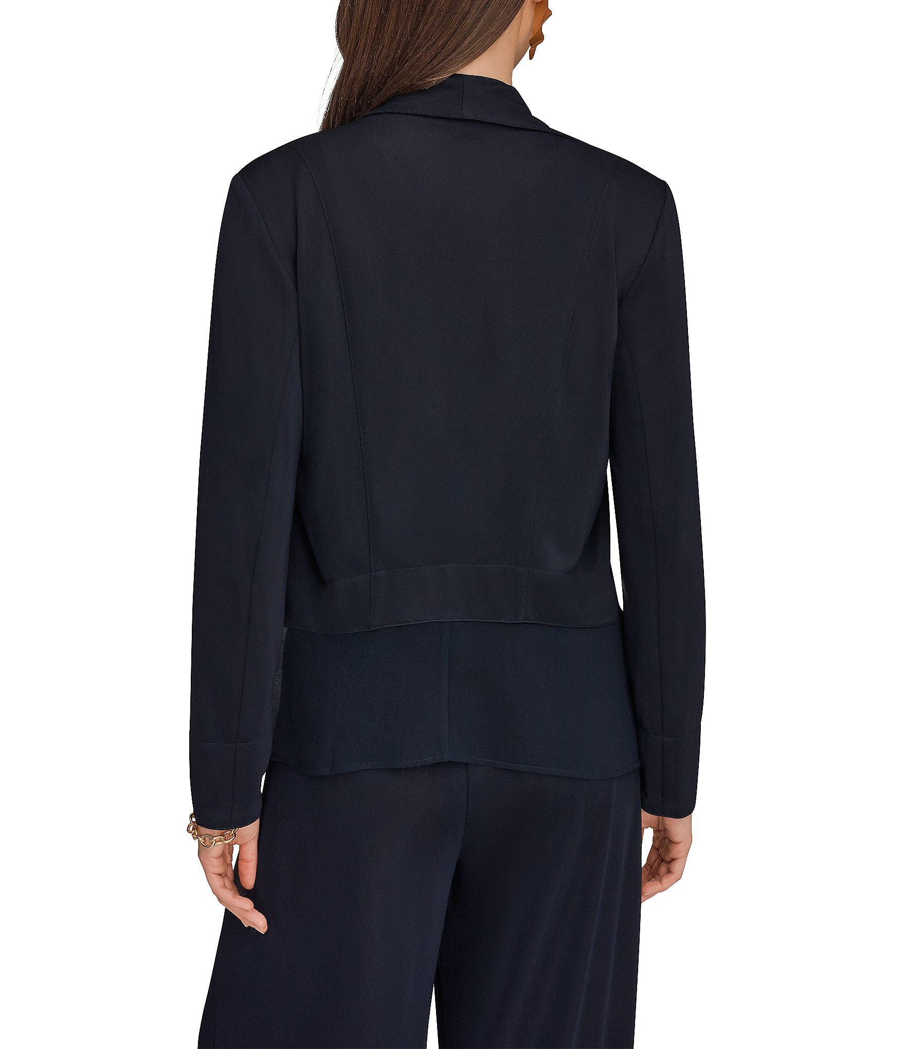 Donna Karan Mixed Media Ruffle Front Long Sleeve Jacket