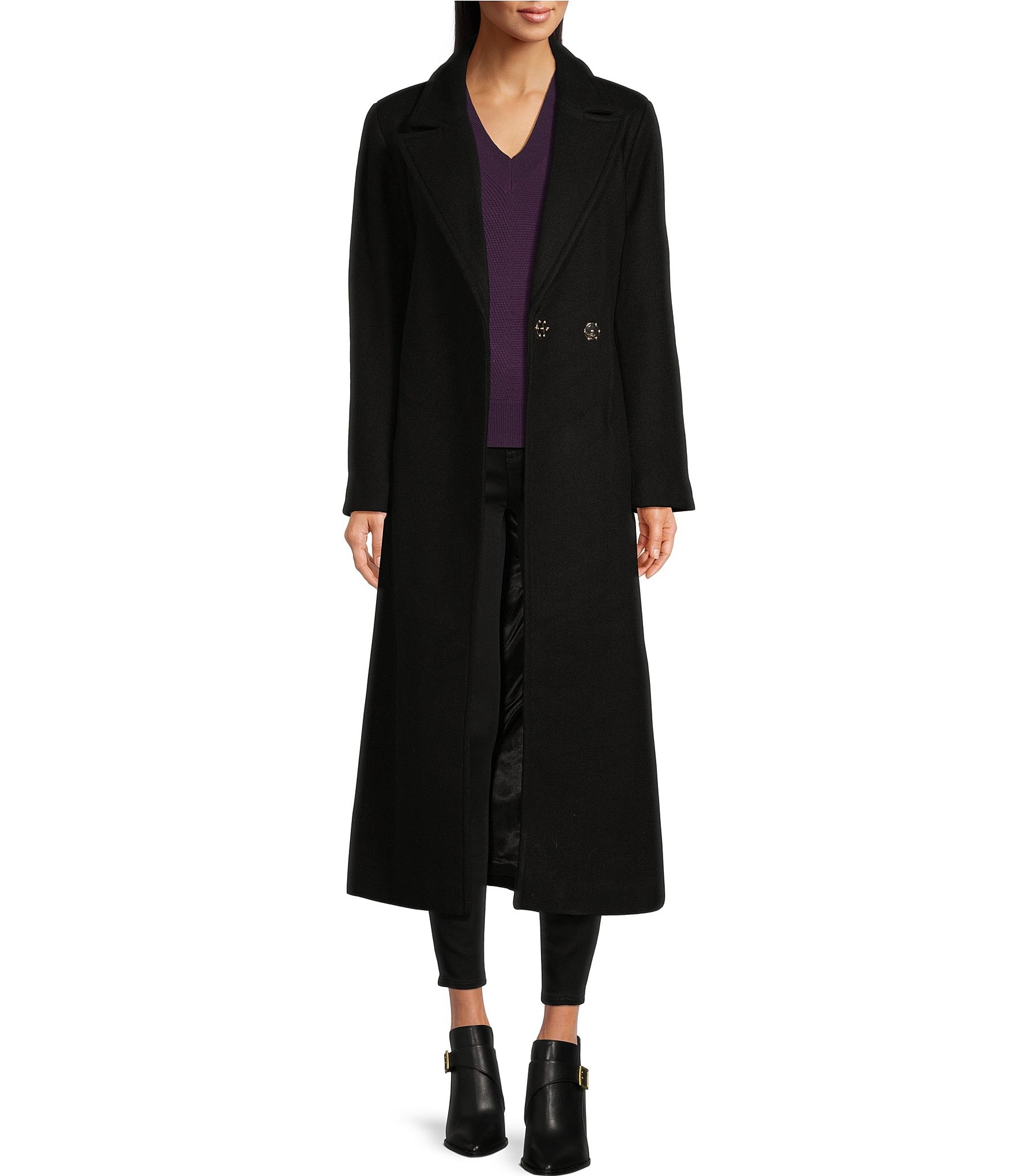 Donna Karan Notch Collar Wrap Front Long Coat | Dillard's